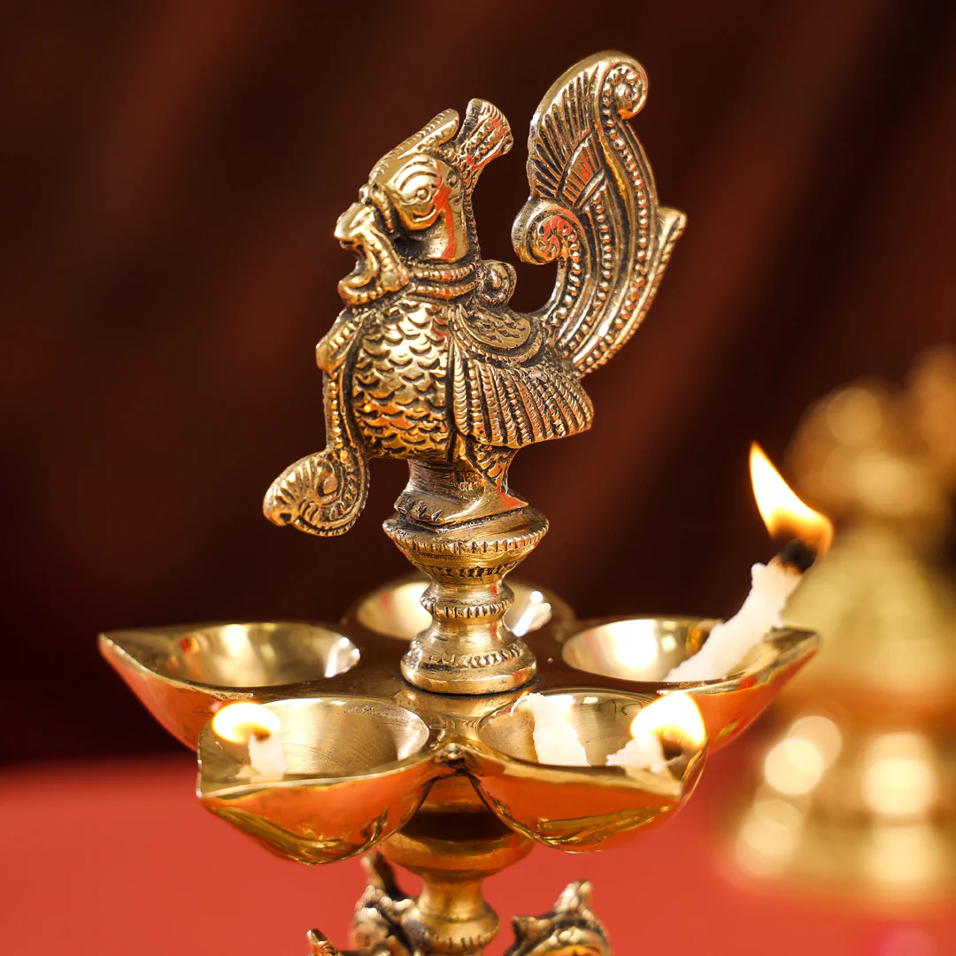 Brass Ten Petal Peacock Long Lamp (14 Inch) - Image 8