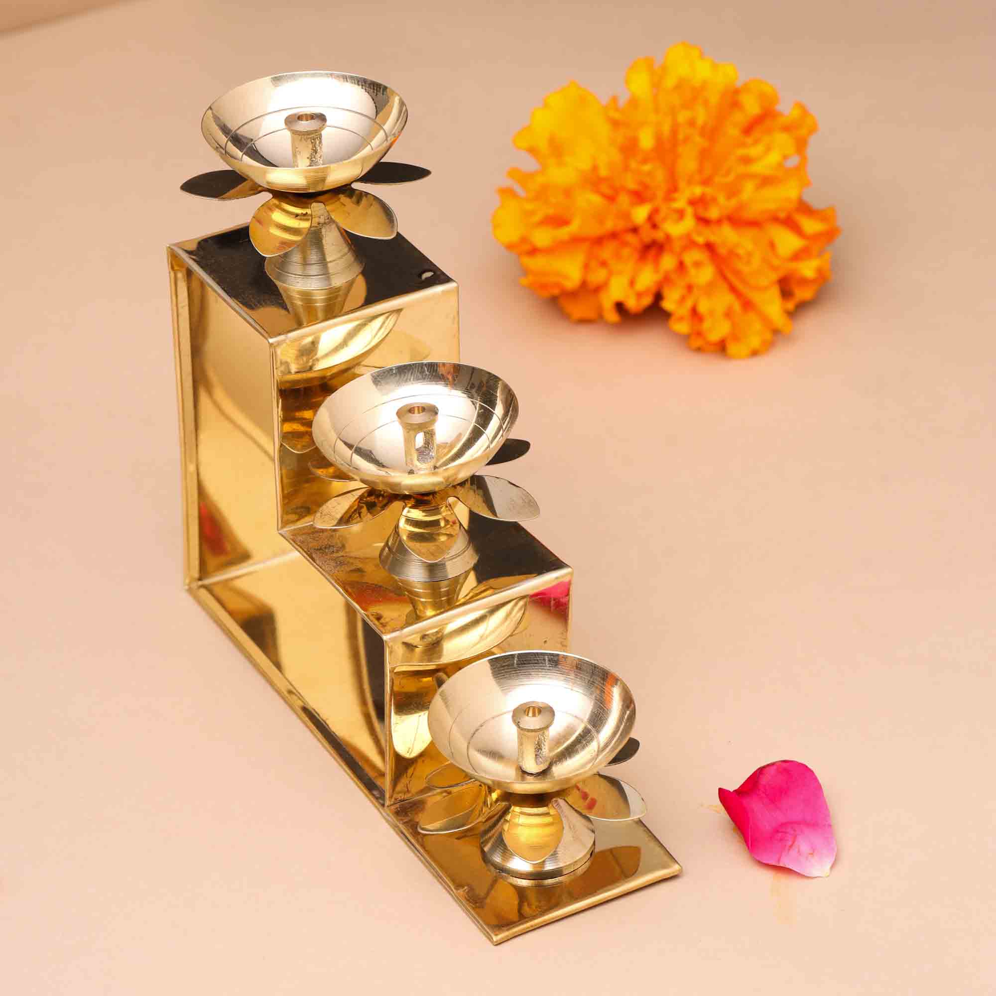 Brass Three Step Decorative Akhand Diya(5 Inch) - Image 4