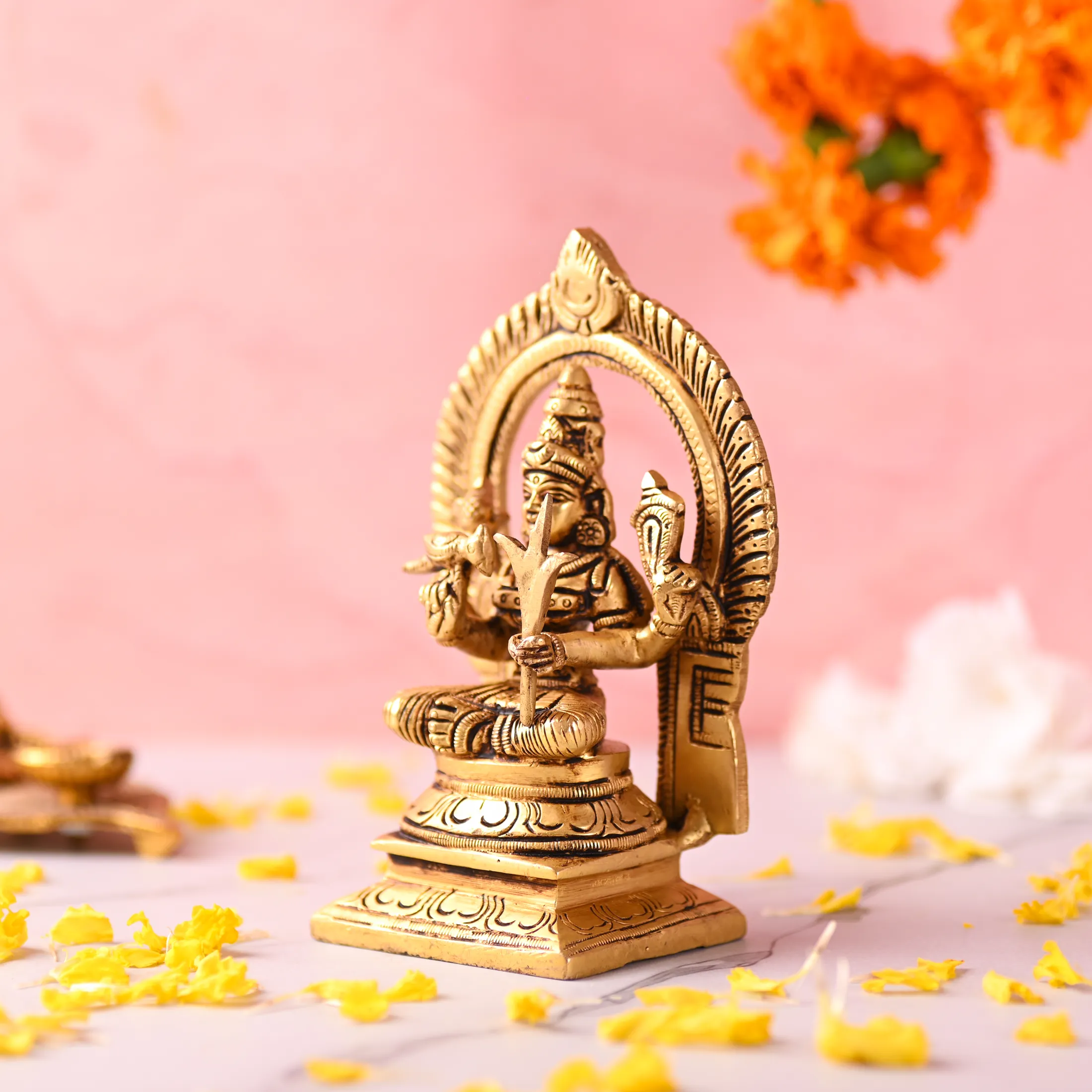 Brass Throne Sitting Rajarajeshwari Devi Idol (6 Inch) - Image 2
