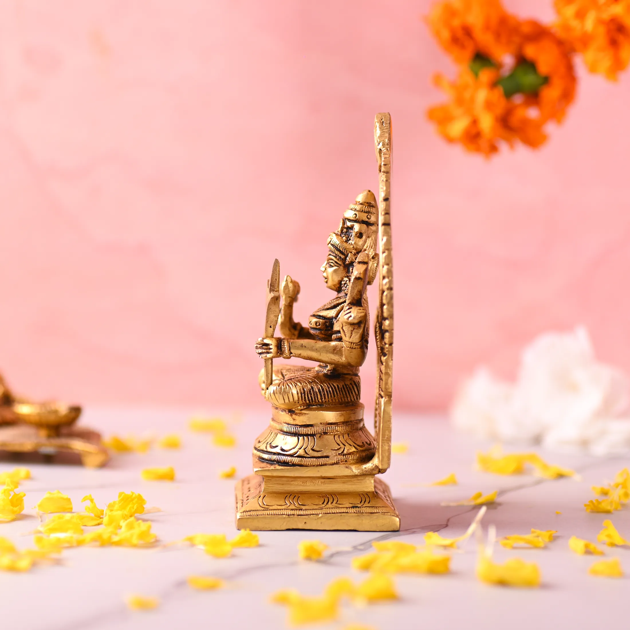 Brass Throne Sitting Rajarajeshwari Devi Idol (6 Inch) - Image 3