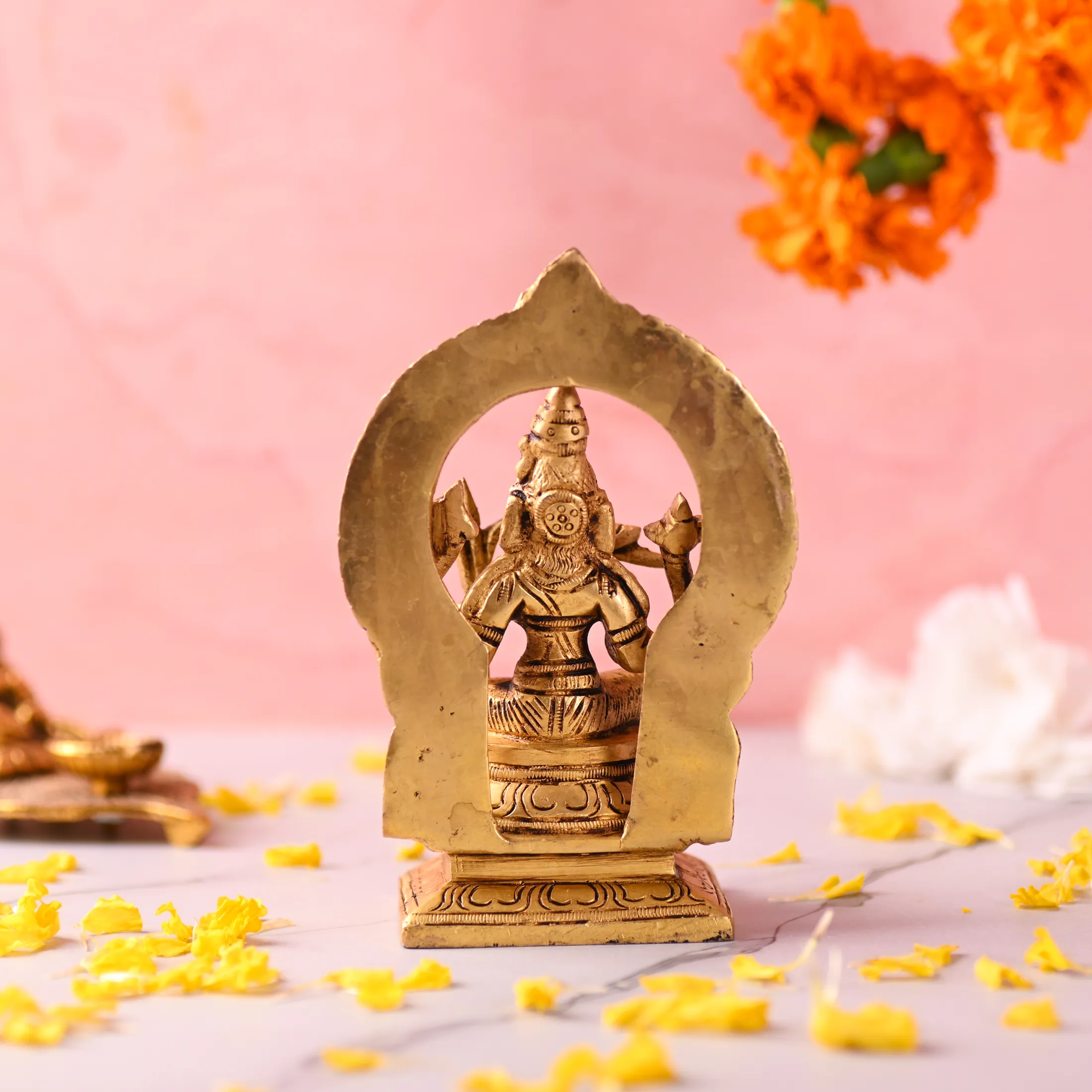 Brass Throne Sitting Rajarajeshwari Devi Idol (6 Inch) - Image 4