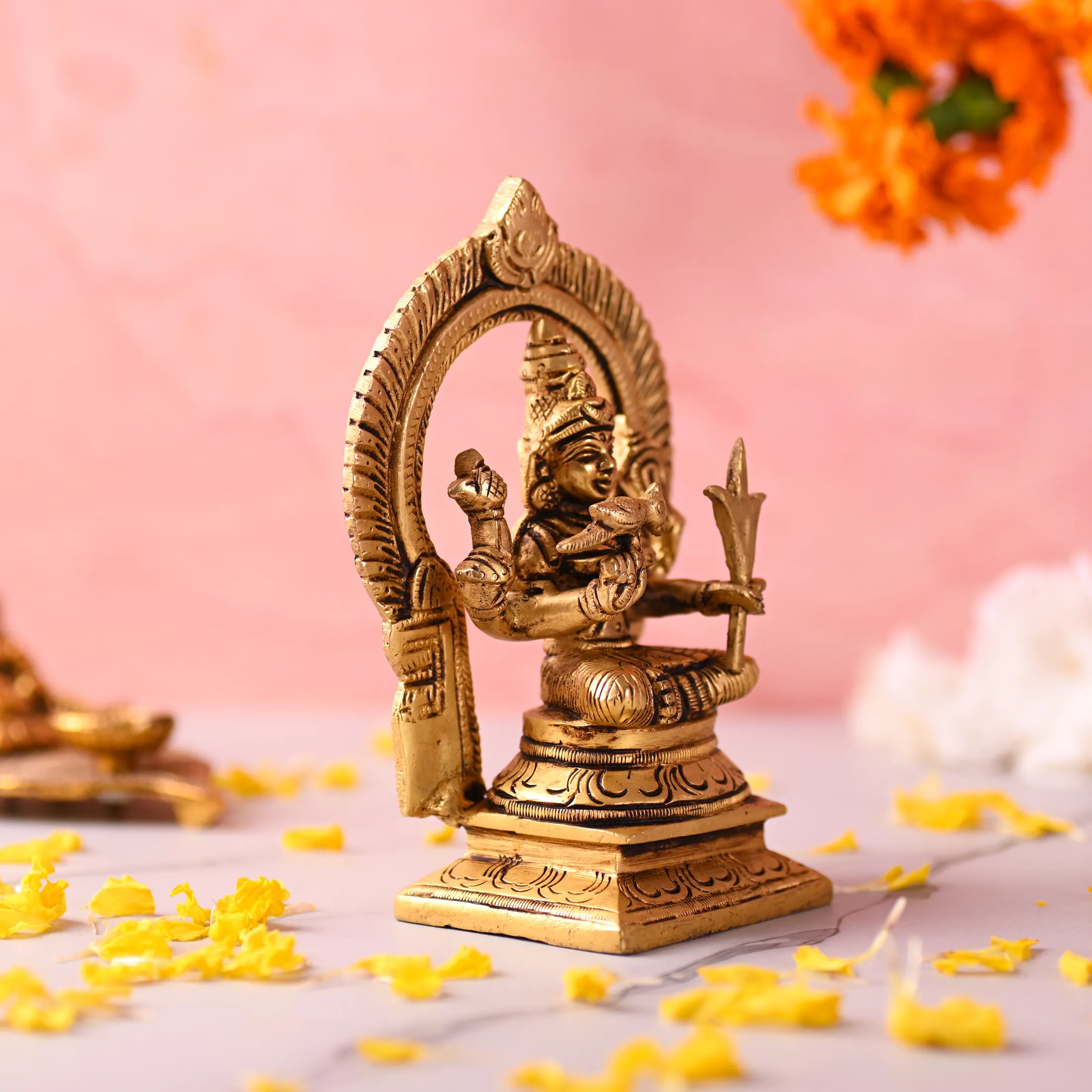 Brass Throne Sitting Rajarajeshwari Devi Idol (6 Inch) - Image 5