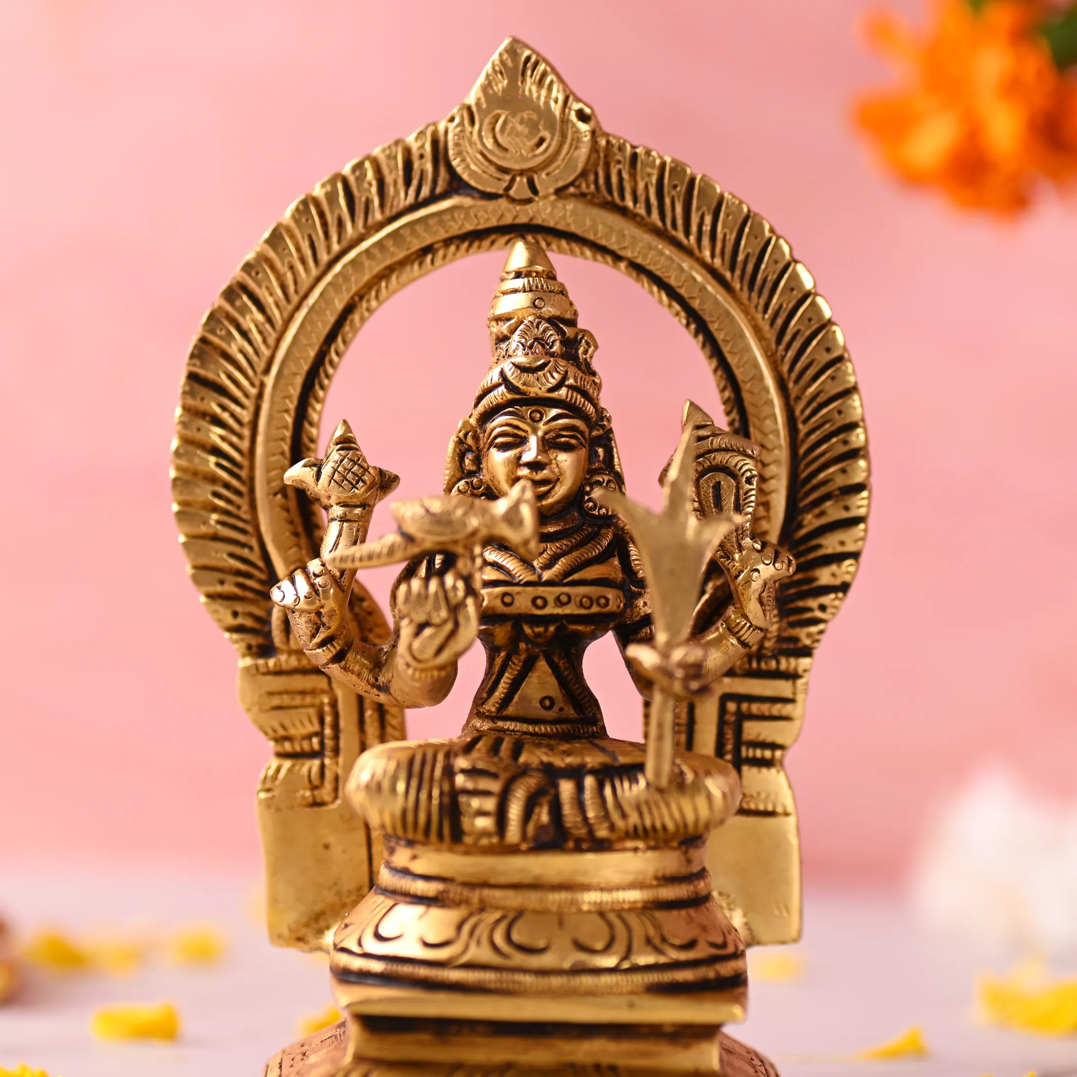 Brass Throne Sitting Rajarajeshwari Devi Idol (6 Inch) - Image 6