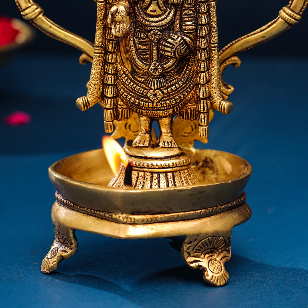 Brass Tirupati Balaji/Venkateshwar Diya/Lamp (11 Inch) - Image 6
