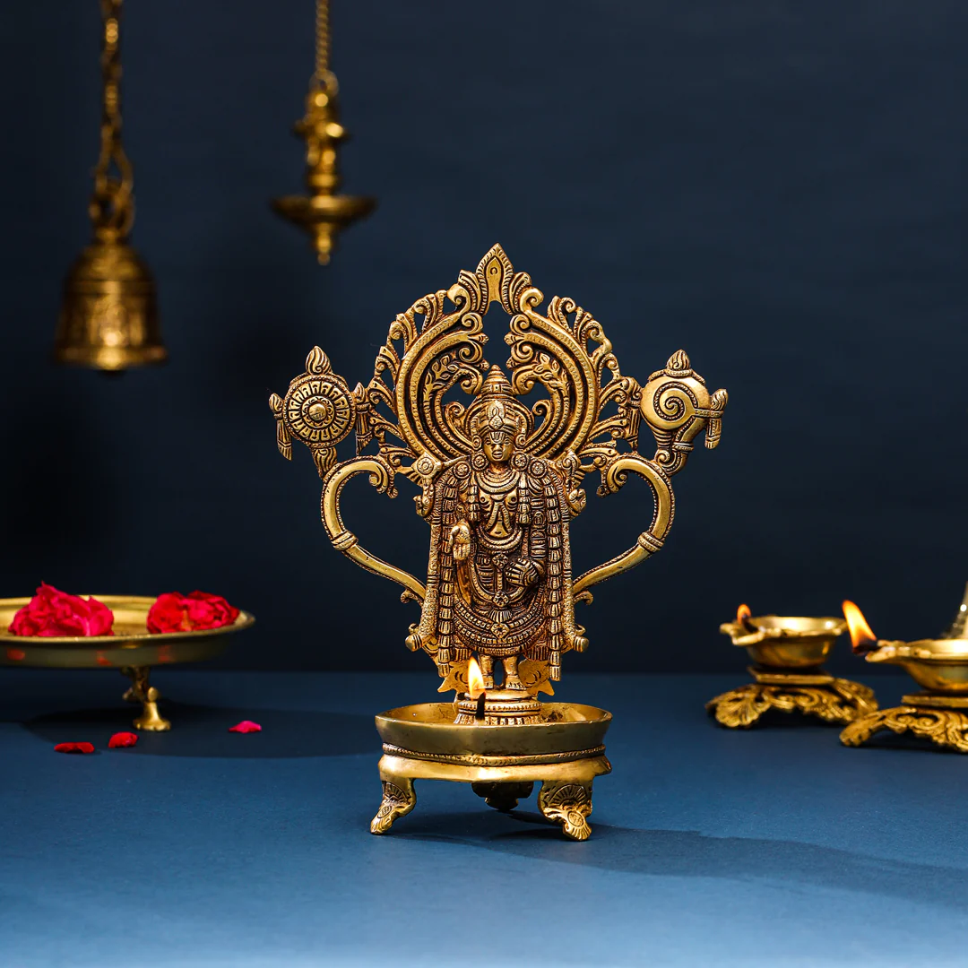 Brass Tirupati Balaji/Venkateshwar Diya/Lamp (11 Inch) - Image 7