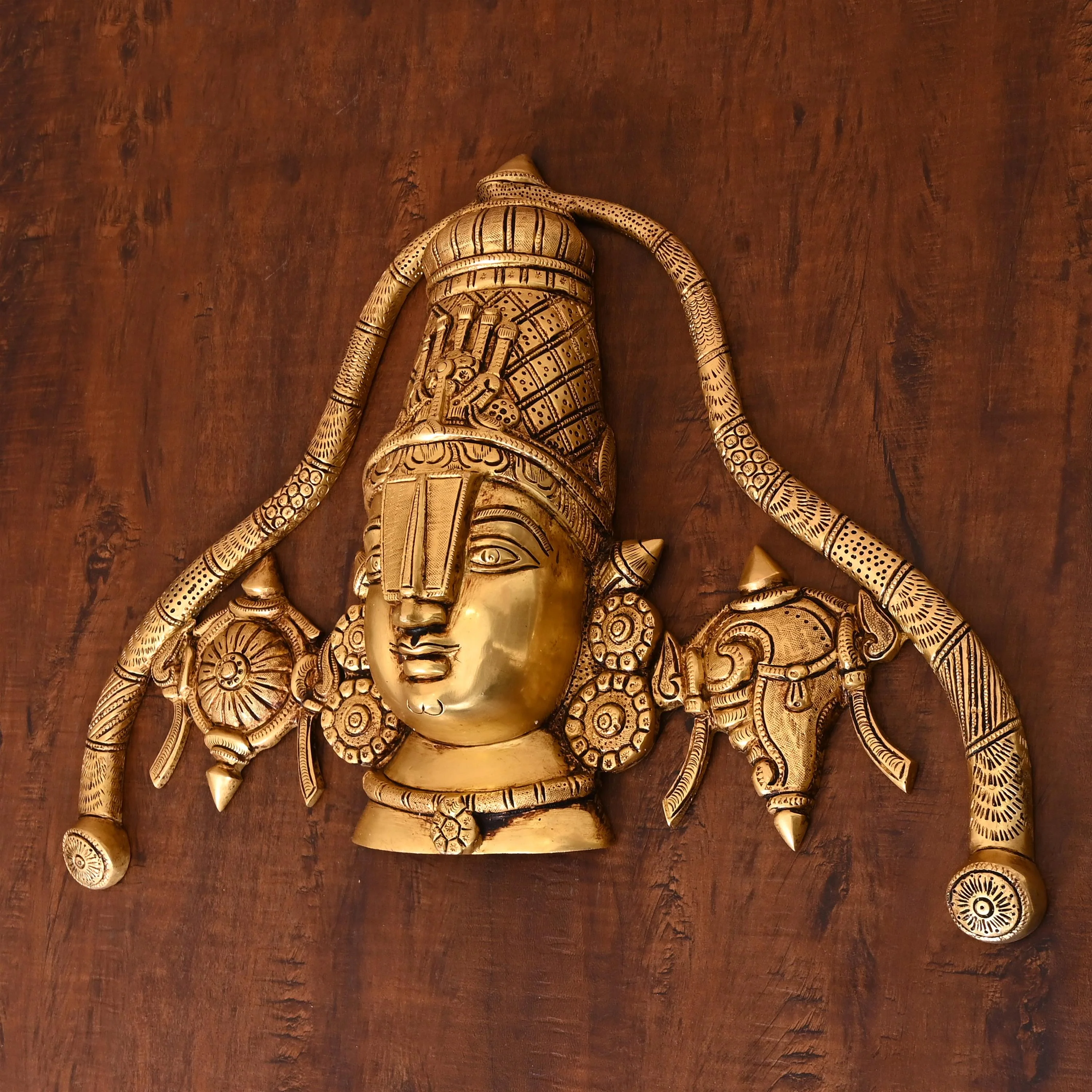 Brass Tirupati Balaji/Venkateshwar Face Wall Hanging (12 Inch) - Image 2