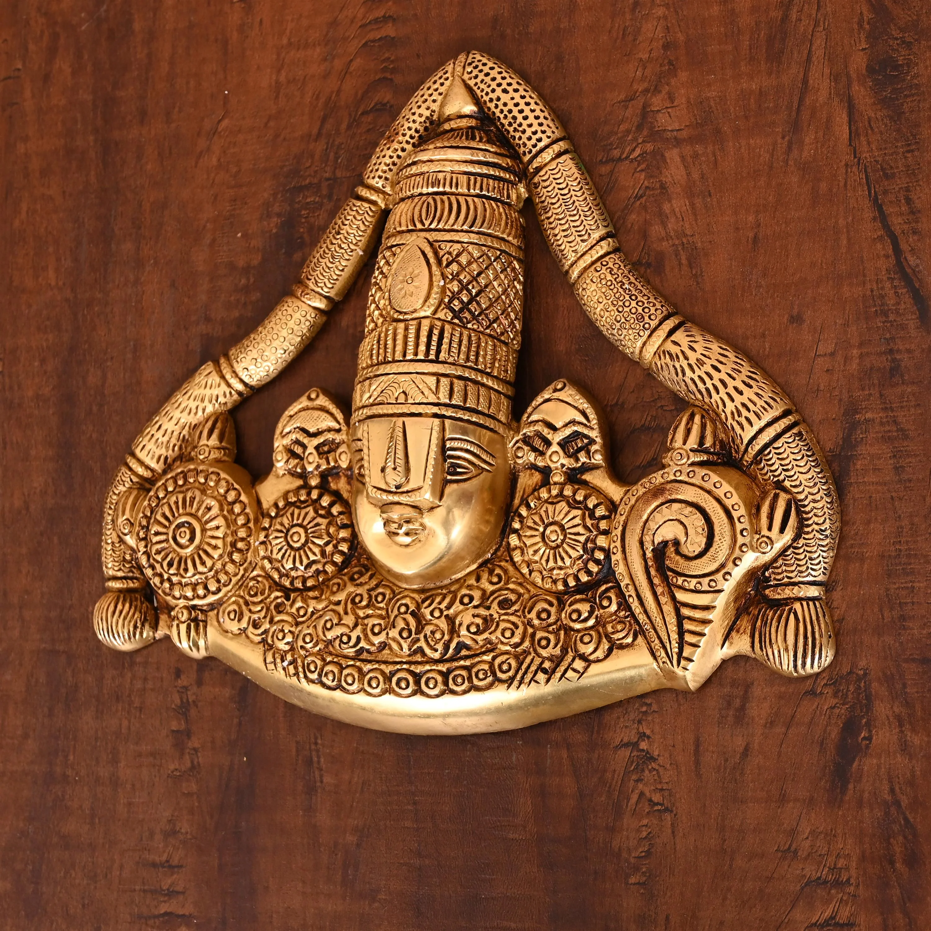 Brass Tirupati Balaji/Venkateshwar Face Wall Hanging (8.5 Inch) - Image 2