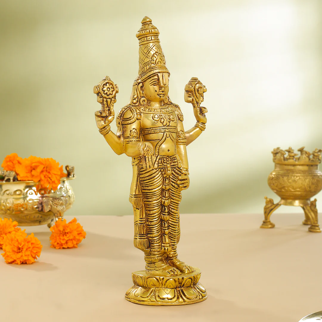 Brass Tirupati Balaji/Venkateshwar Idol Table Top (12 Inch) - Image 2