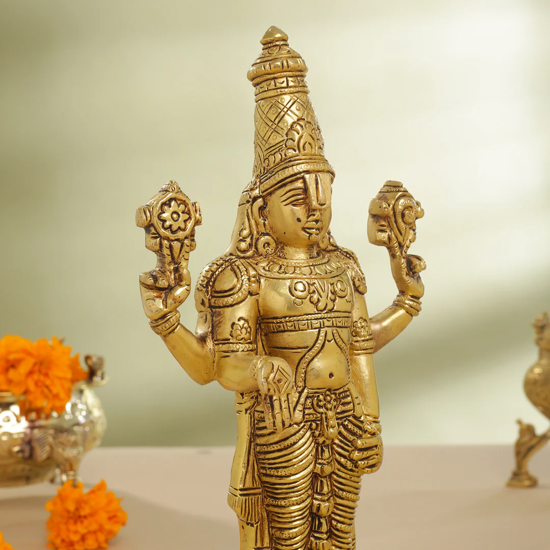 Brass Tirupati Balaji/Venkateshwar Idol Table Top (12 Inch) - Image 5