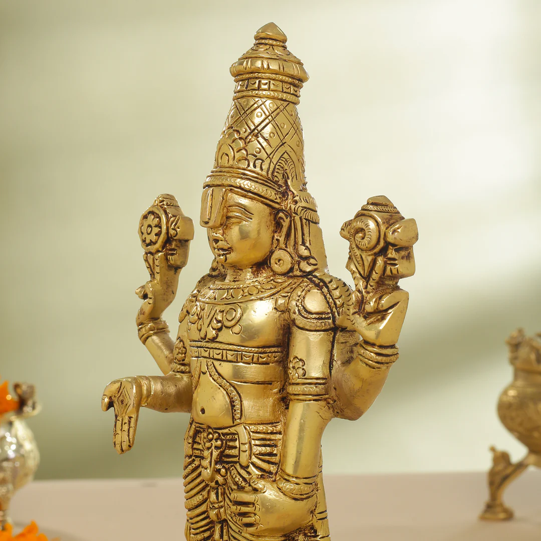 Brass Tirupati Balaji/Venkateshwar Idol Table Top (12 Inch) - Image 6