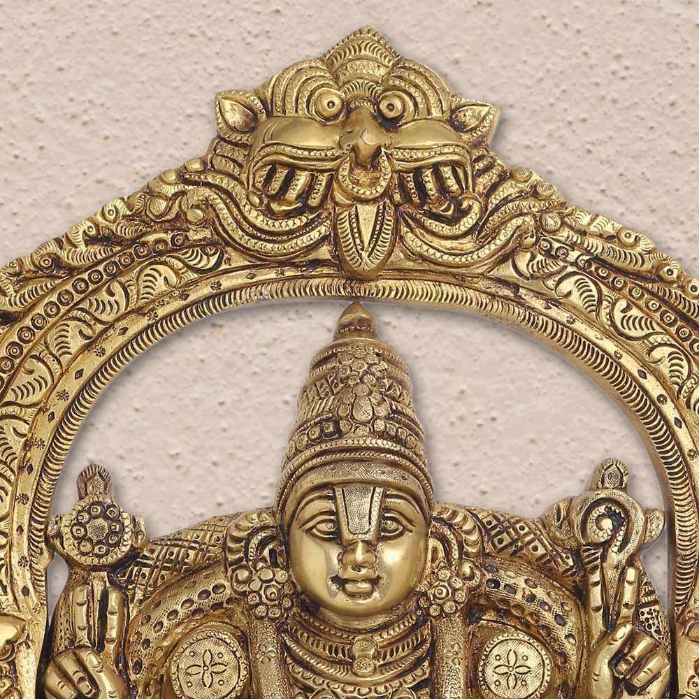 Brass Tirupati Balaji/Venkateshwar Idol Wall Hanging In Frame (19.5 Inch) - Image 2