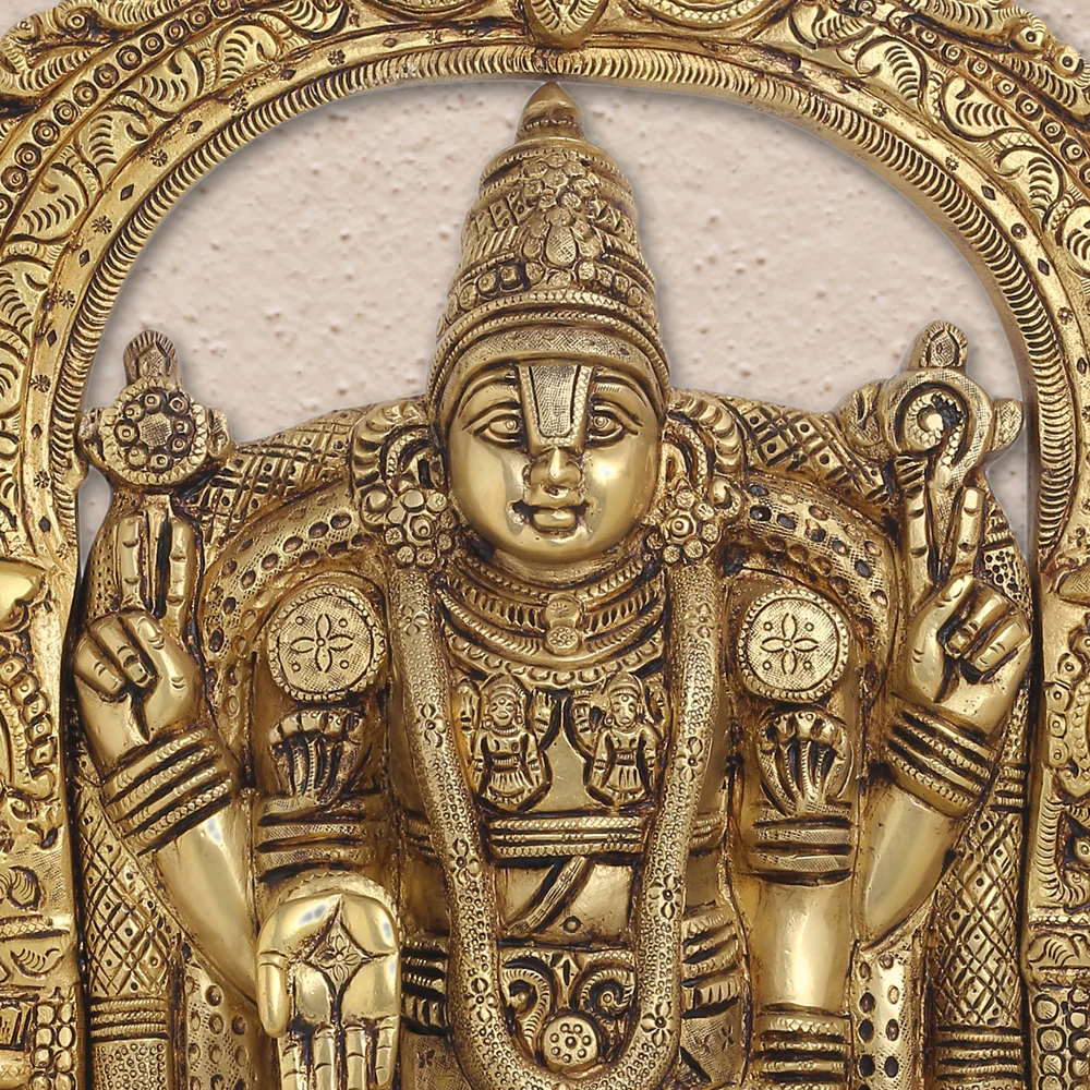 Brass Tirupati Balaji/Venkateshwar Idol Wall Hanging In Frame (19.5 Inch) - Image 3