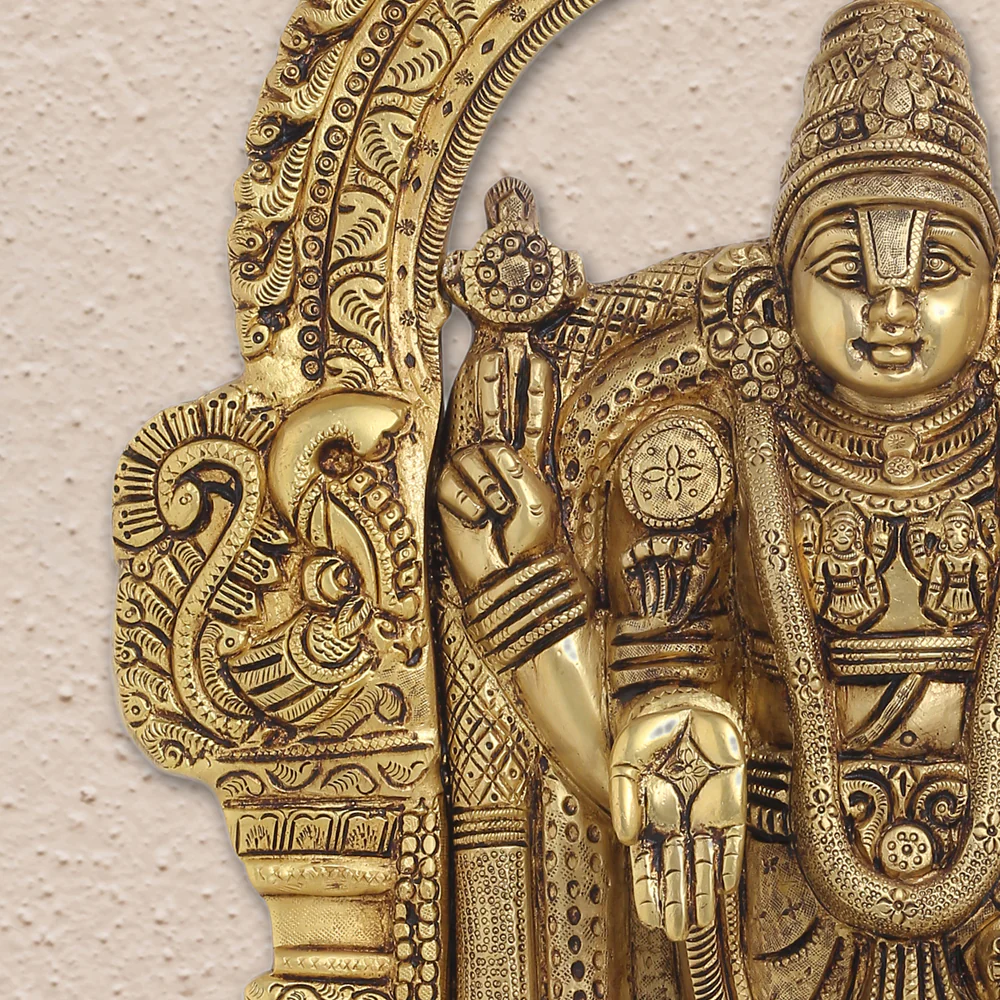 Brass Tirupati Balaji/Venkateshwar Idol Wall Hanging In Frame (19.5 Inch) - Image 4
