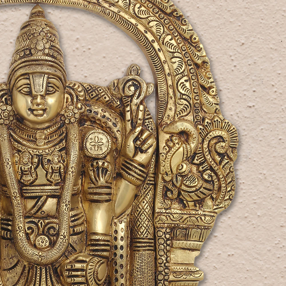 Brass Tirupati Balaji/Venkateshwar Idol Wall Hanging In Frame (19.5 Inch) - Image 5
