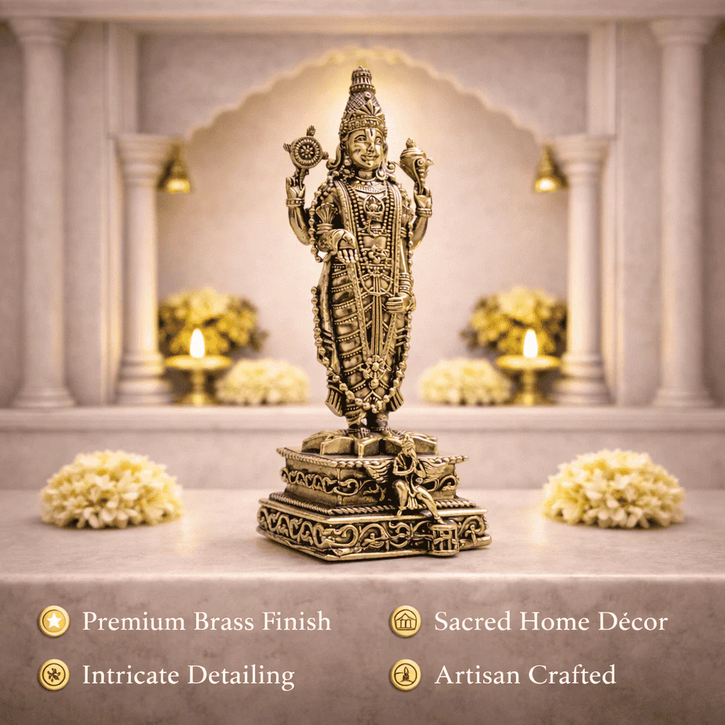 Brass Tirupati Balaji/Venkateshwar Standing Lightweight Statue (6 Inch) - Image 5
