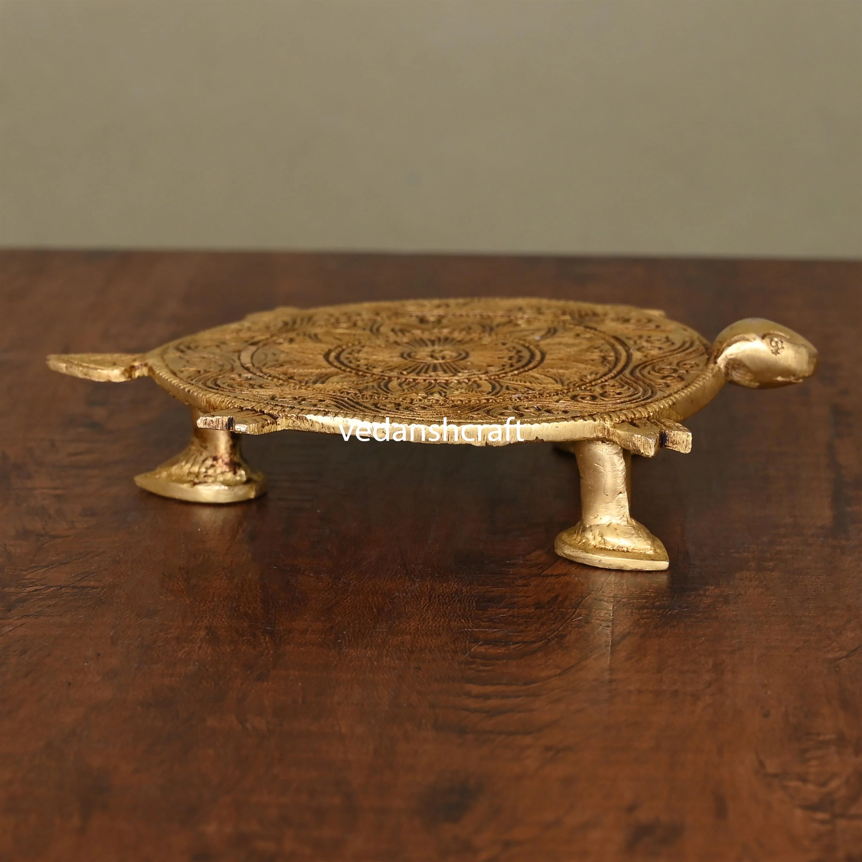 Brass Tortoise Pooja Chowki (4.5 Inch) - Image 3