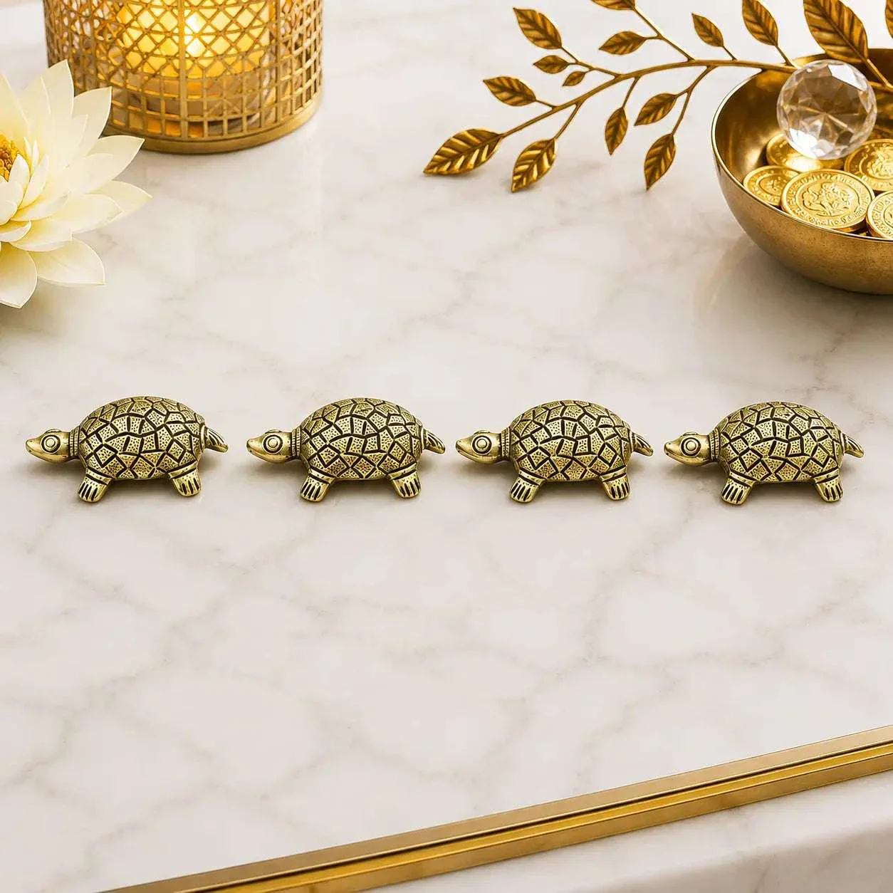 Brass Tortoise Vastu/Feng Shui Set Of Four (1 Inch) - Image 3