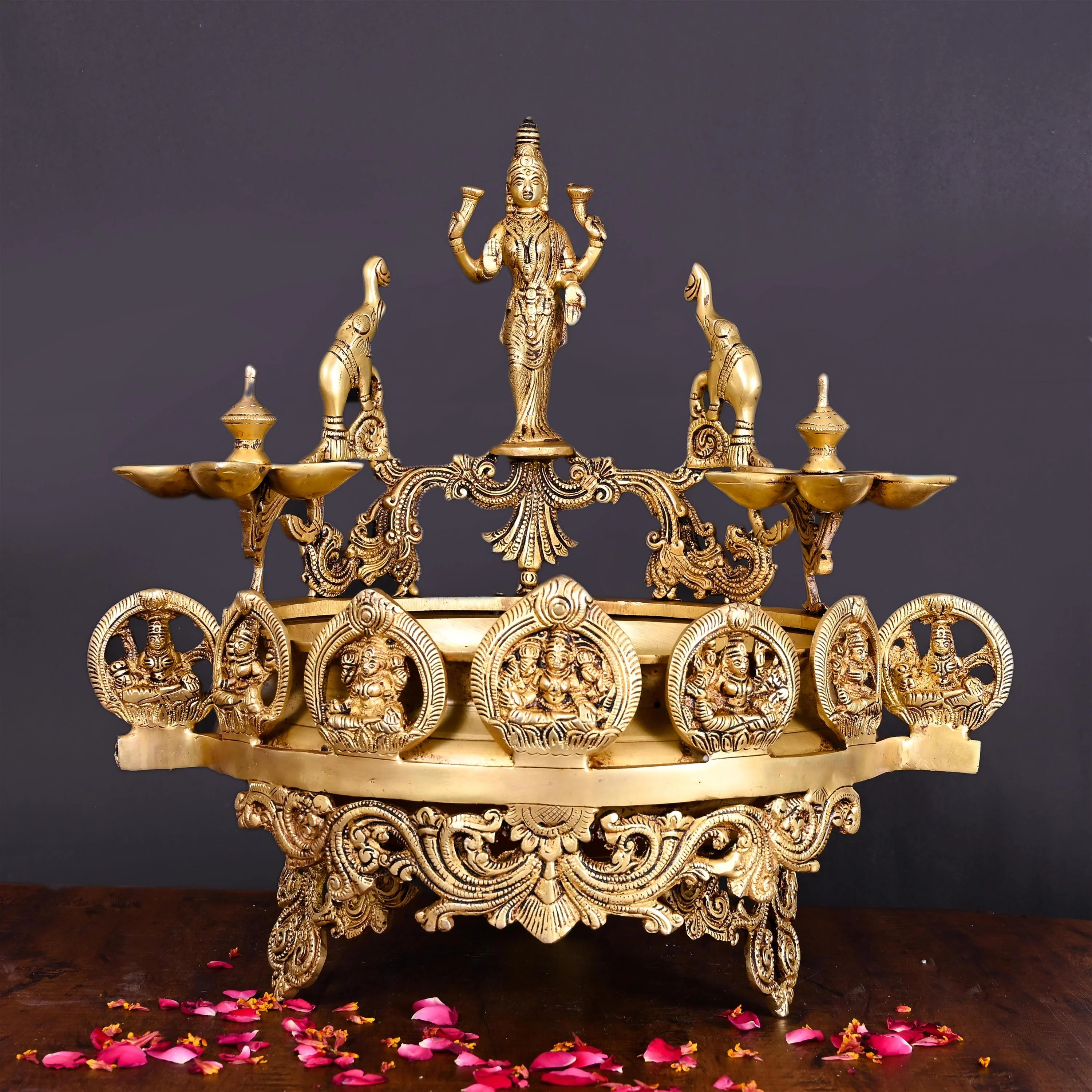 Brass Traditional Ashtalakshmi Urli (16 Inch) - Image 2