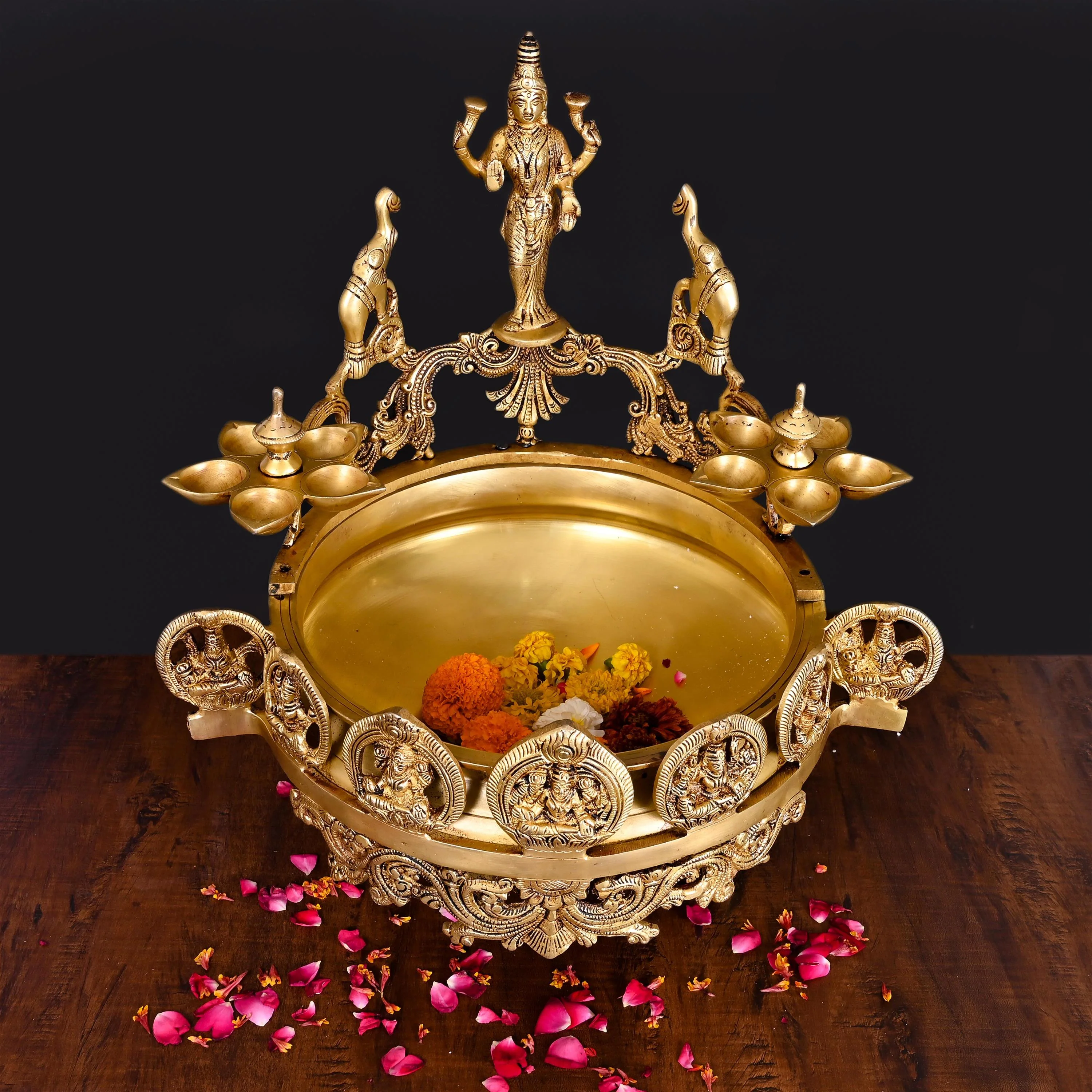 Brass Traditional Ashtalakshmi Urli (16 Inch) - Image 3