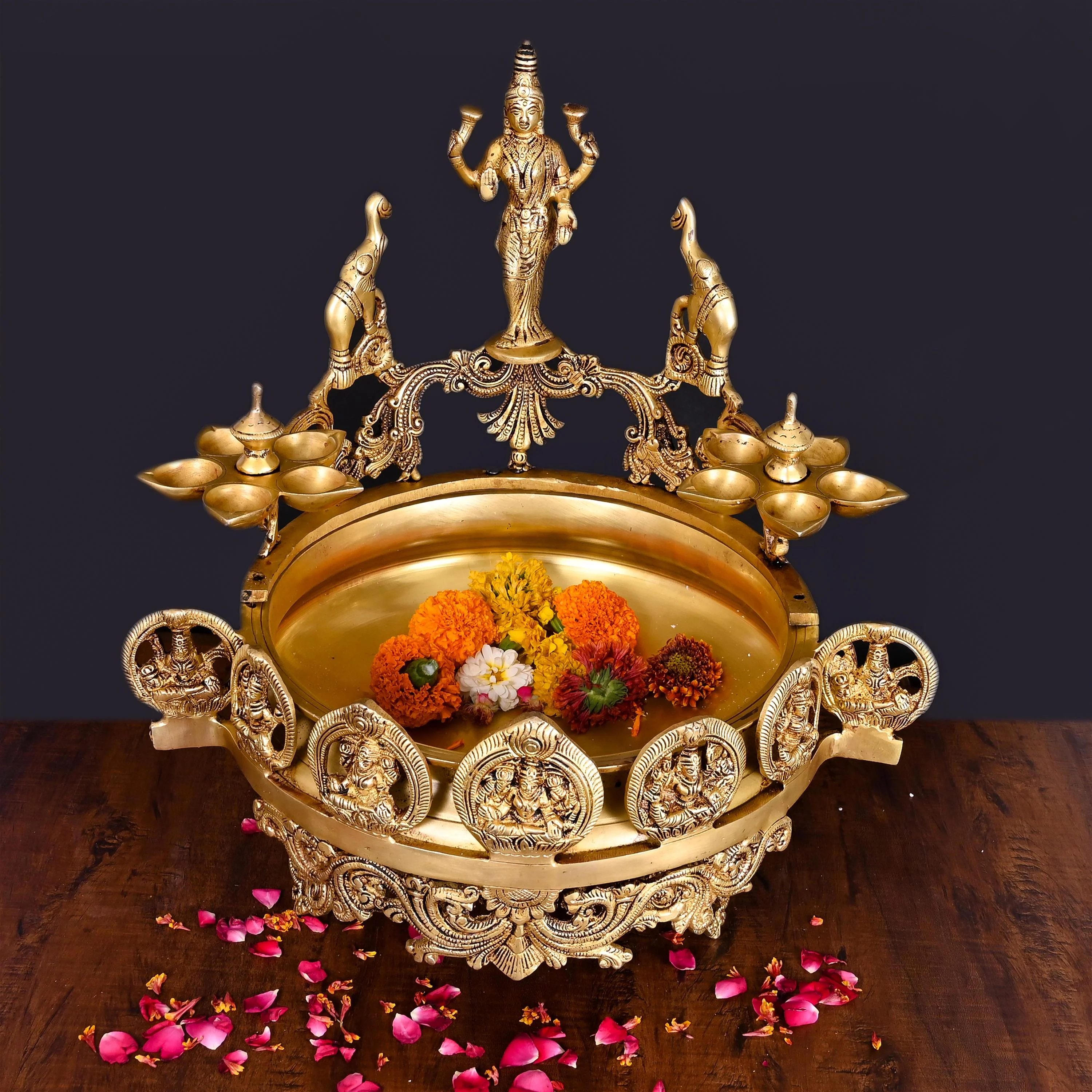 Brass Traditional Ashtalakshmi Urli (16 Inch) - Image 4