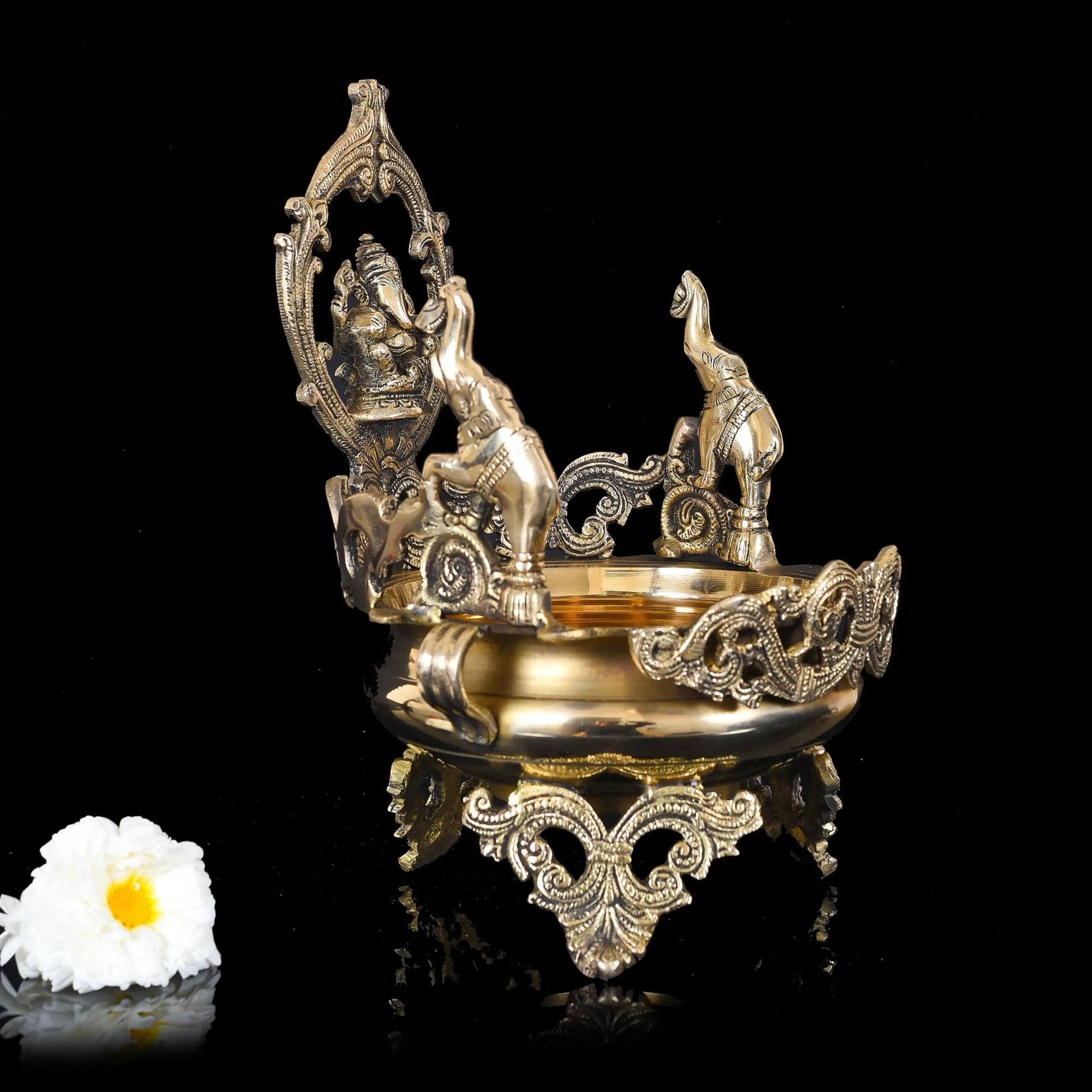 Brass Traditional Ganesha Urli/Floater (12 Inch) - Image 3