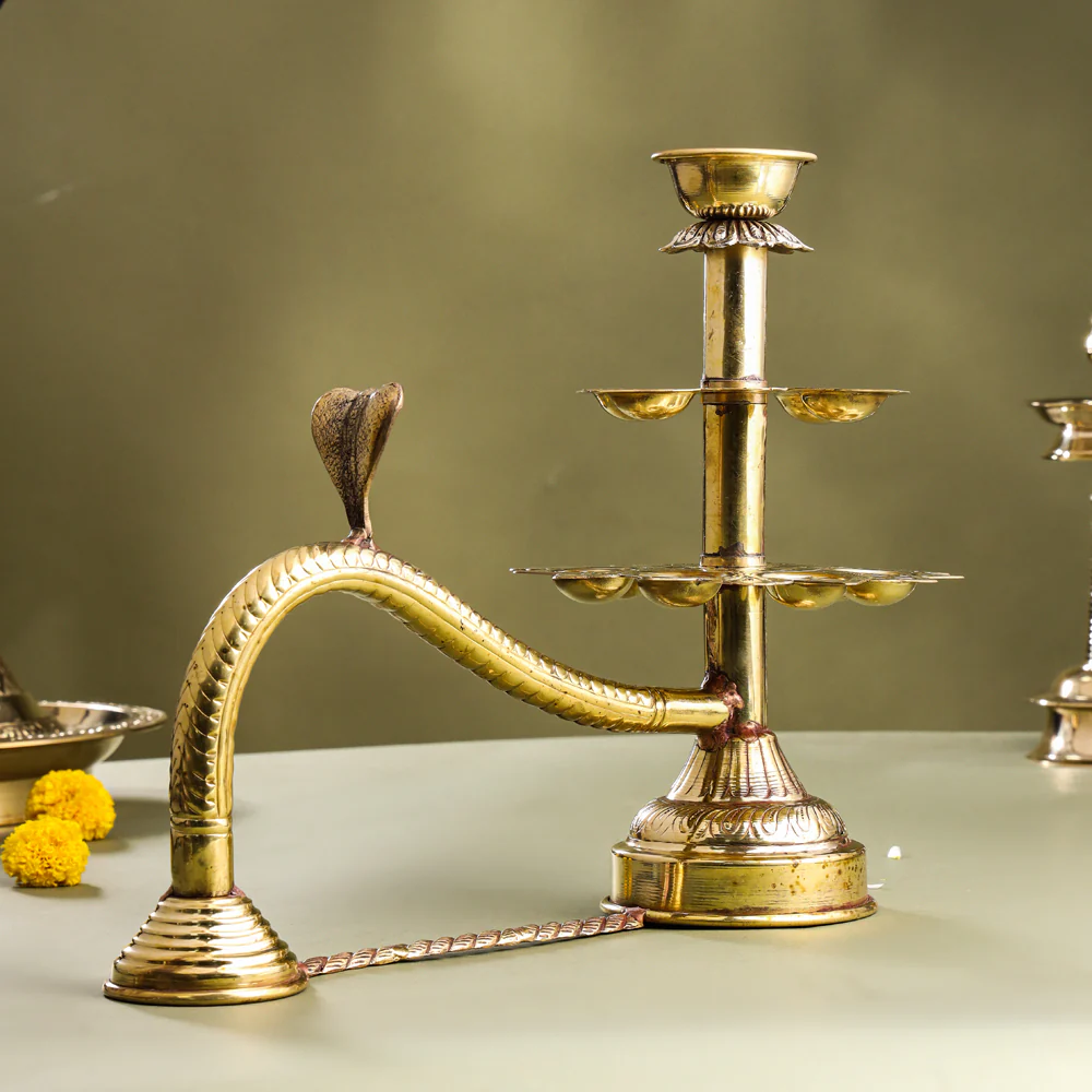 Brass Traditional 11 Petal Ganga Aarti (12.5 Inch) - Image 3