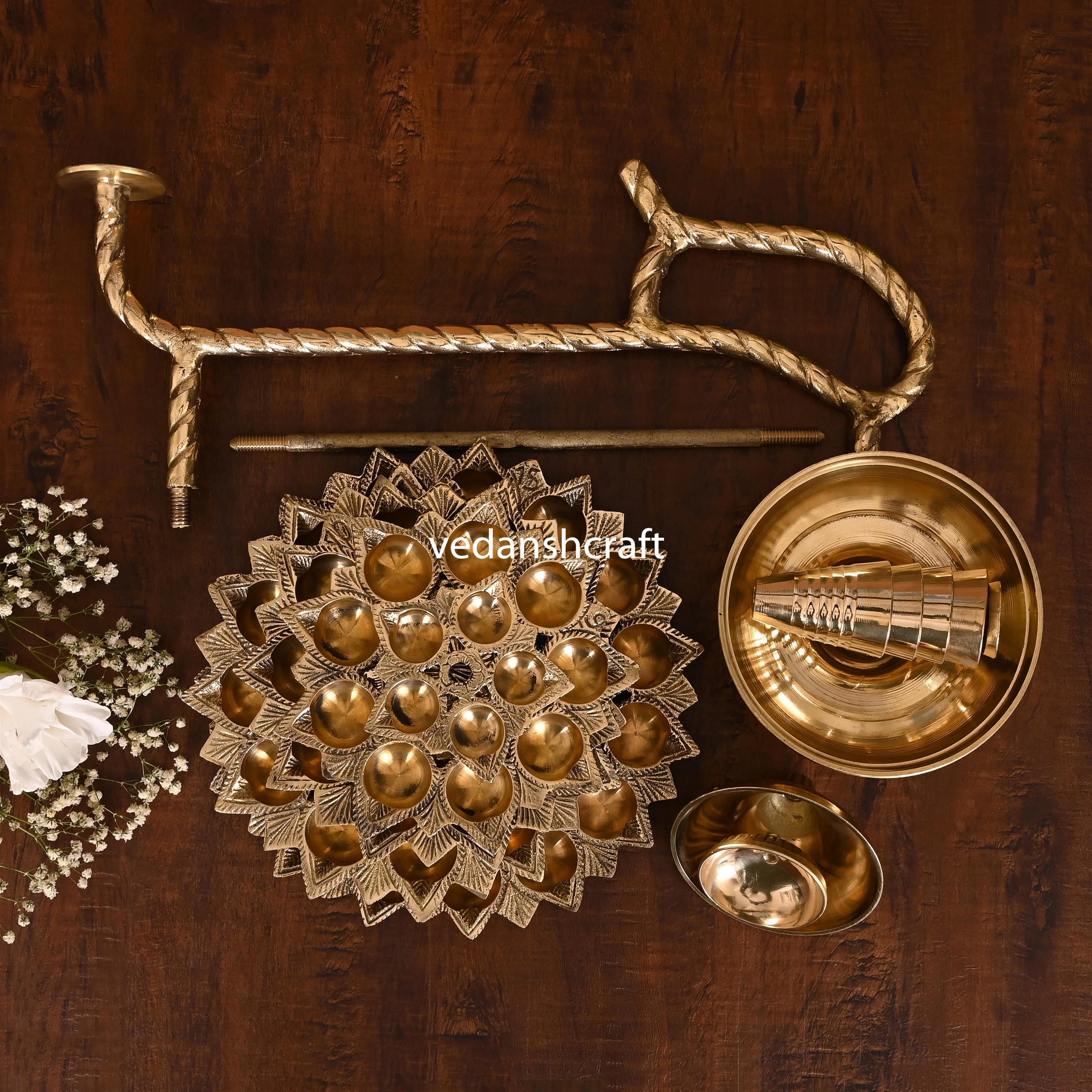 Brass Traditional 51 Petal Ganga Aarti (18 Inch) - Image 8