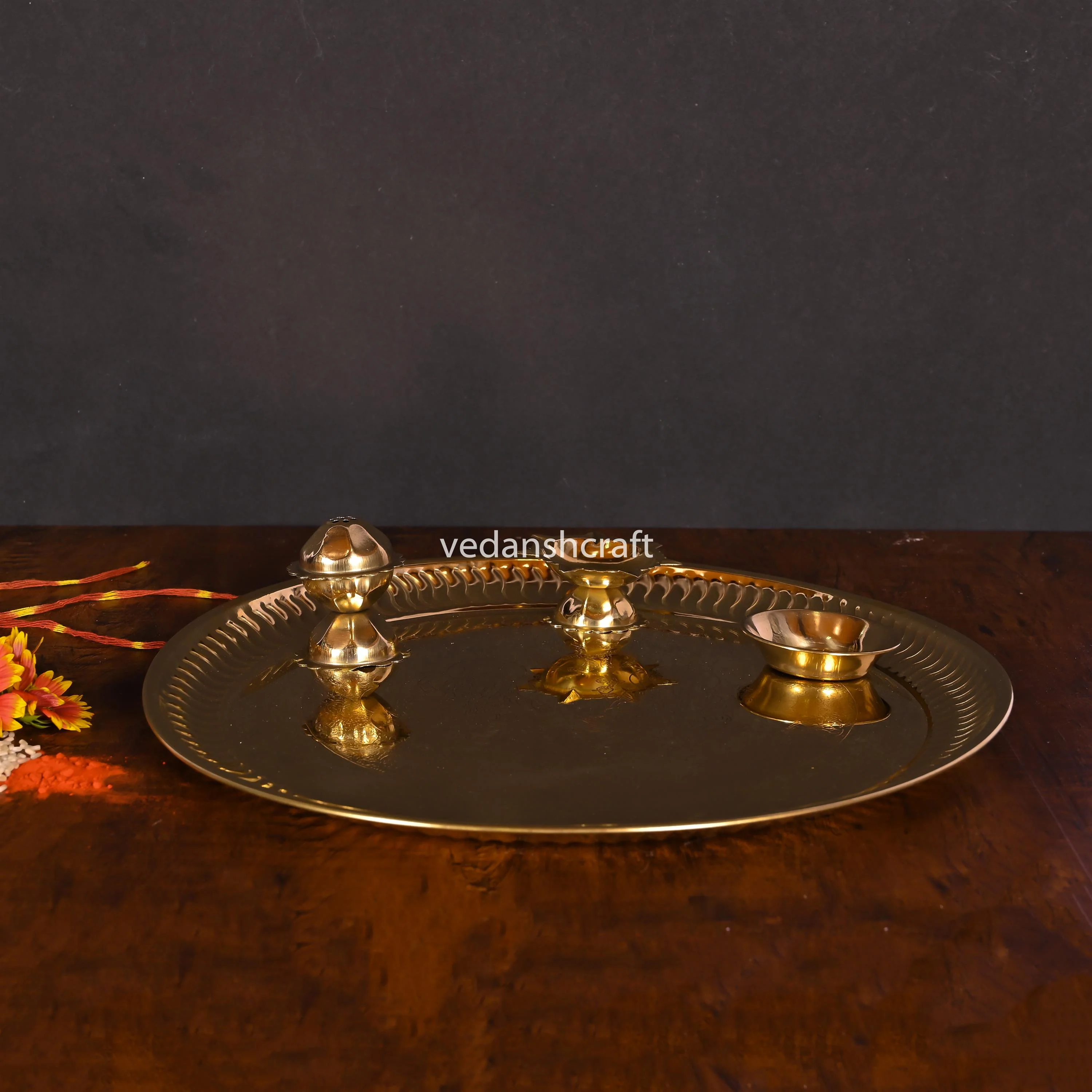 Brass Traditional Pooja Thali (9.5 Inch) - Image 2
