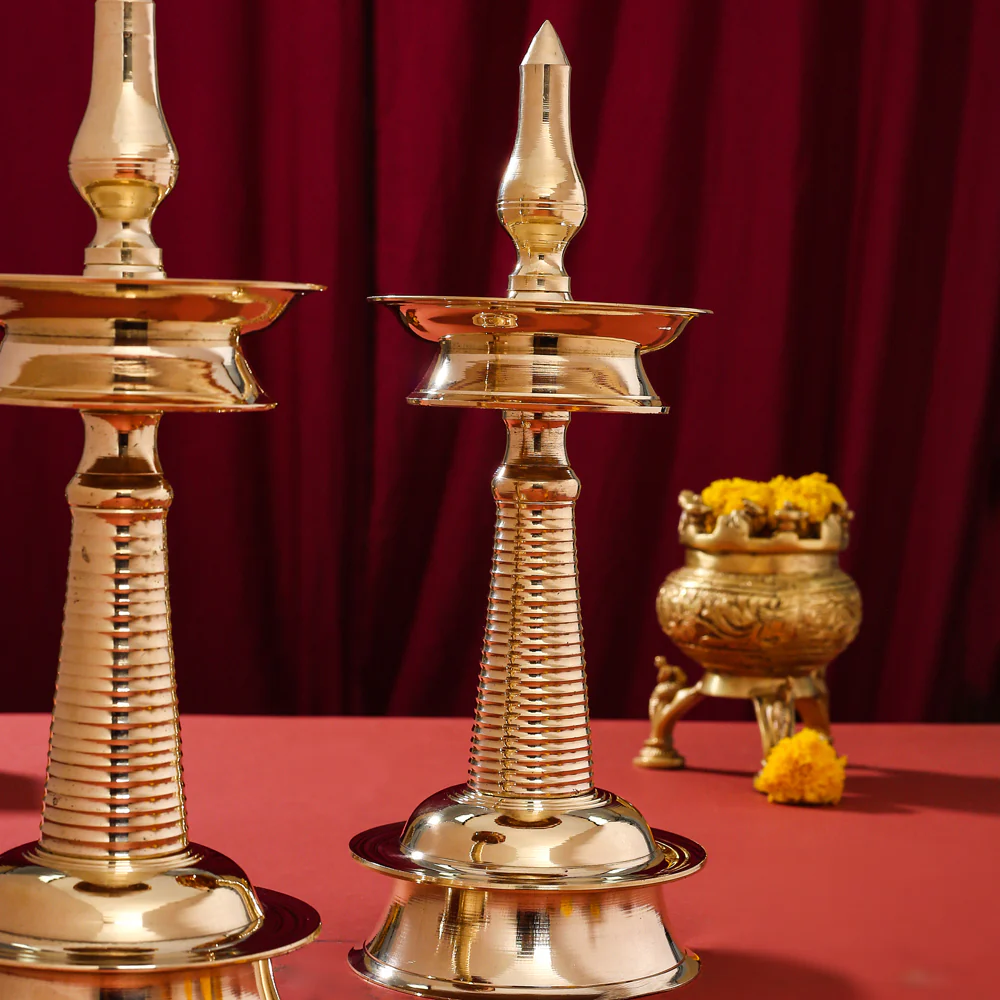 Brass Traditional Samai/Diya Pair (11.5 Inch) - Image 2