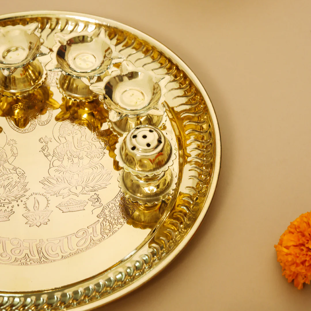 Brass Traditional Seven Deepak Pooja Thali (11 Inch) - Image 3