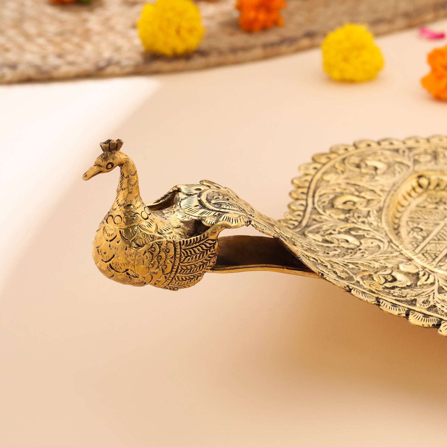 Brass Peacock Design Serving Tray (23 Inch) - Image 2