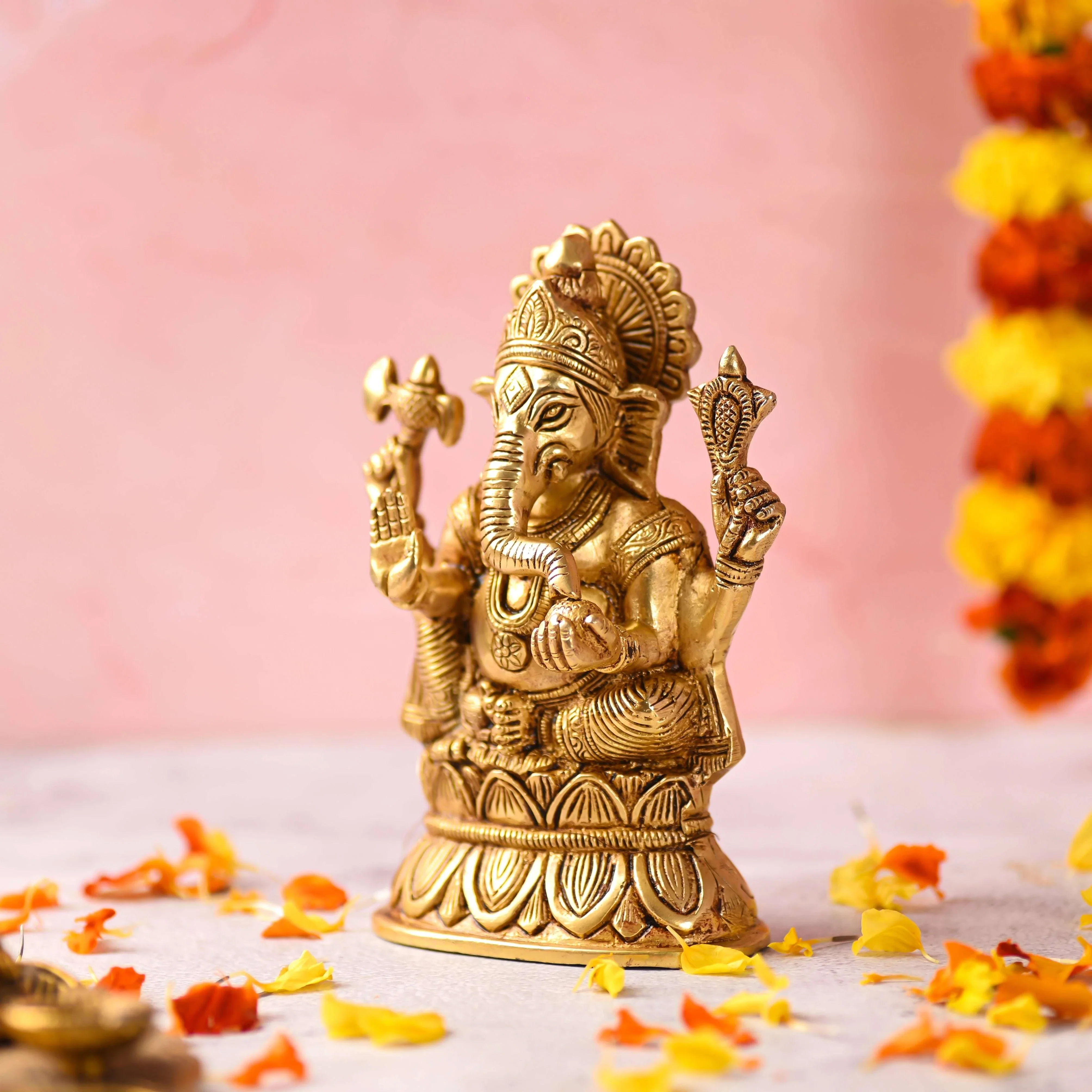 Brass Sitting Lord Ganesha Idol (6.5 Inch) - Image 2