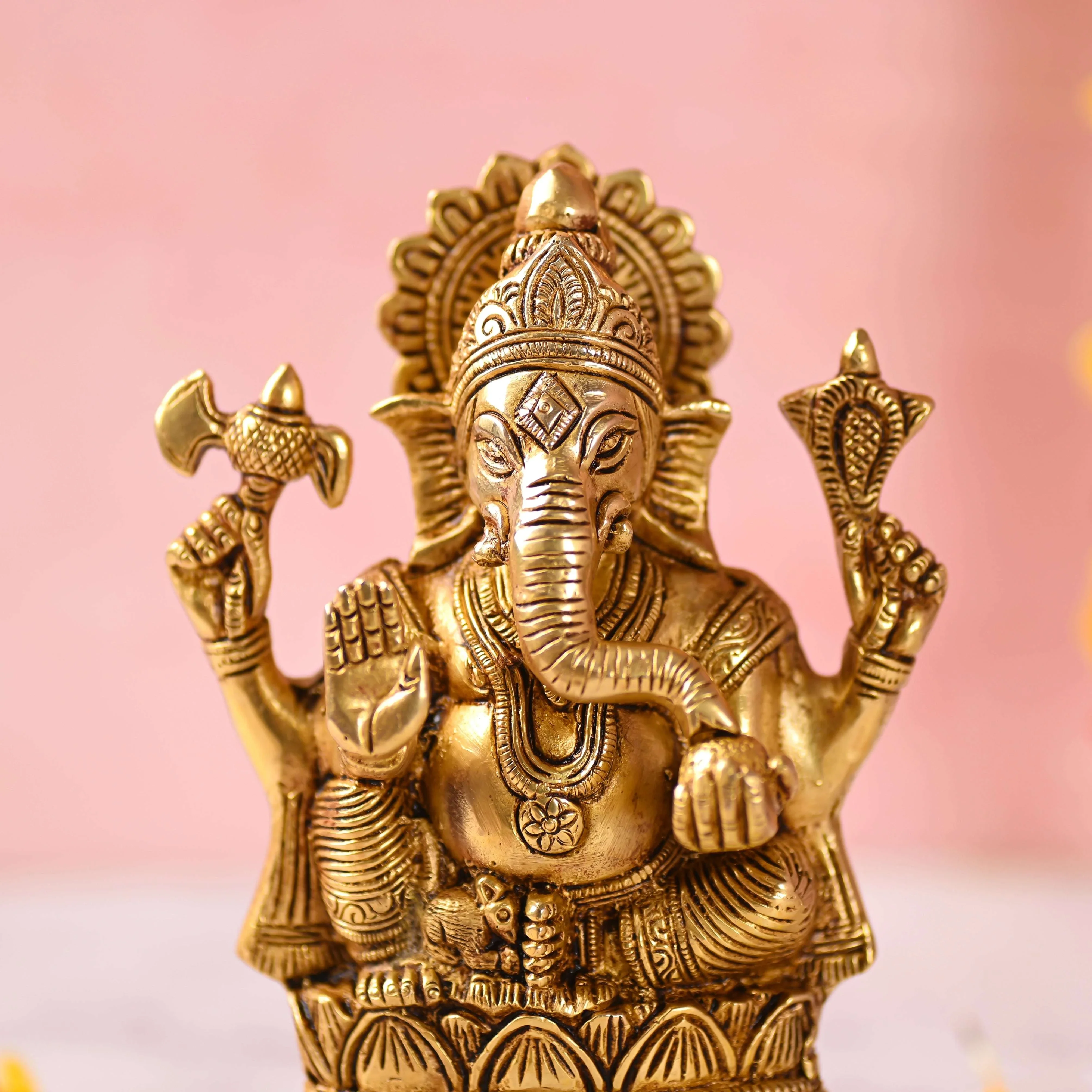 Brass Sitting Lord Ganesha Idol (6.5 Inch) - Image 5