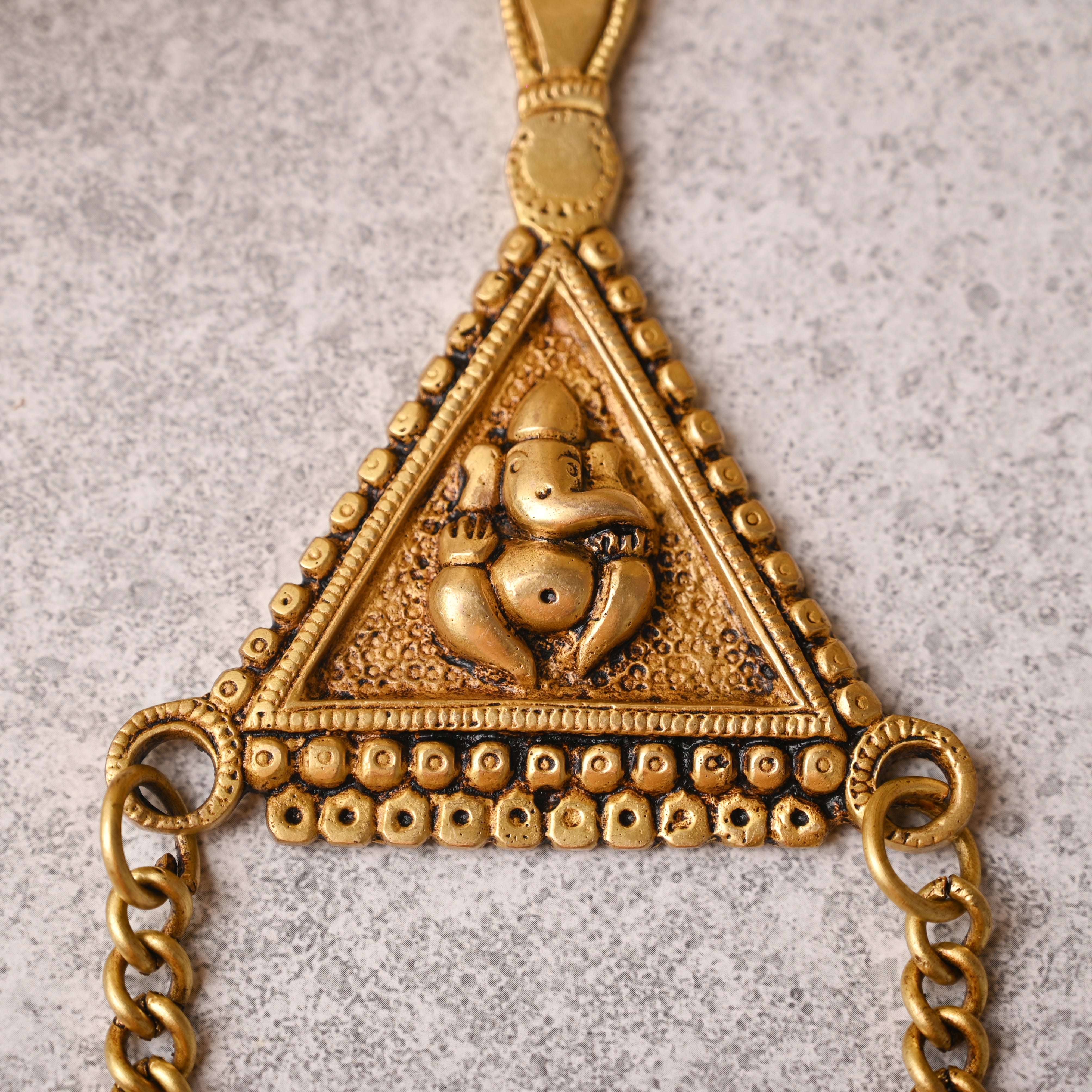 Brass Triangle Ganesha Wall Hanging with Bell (10 Inch) - Image 4