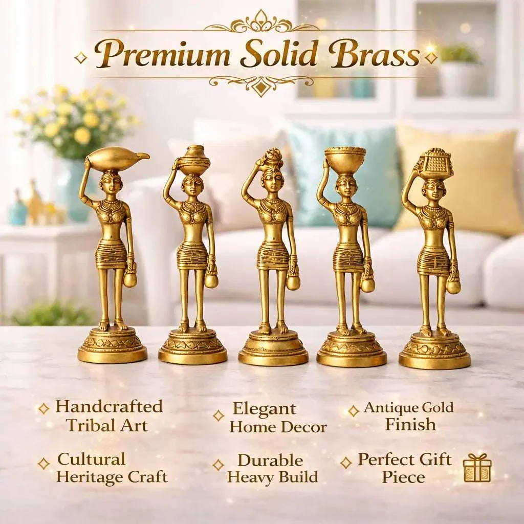 Brass Tribal Lady Statue Decor Set Of Five  (7.5 Inch) - Image 5