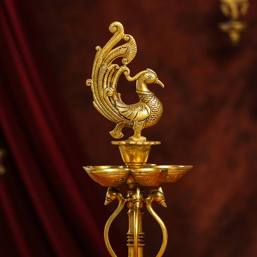 Brass Twelve Petal Peacock Long Lamp (20 Inch) - Image 4