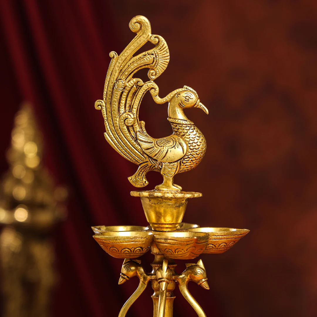 Brass Twelve Petal Peacock Long Lamp (20 Inch) - Image 9