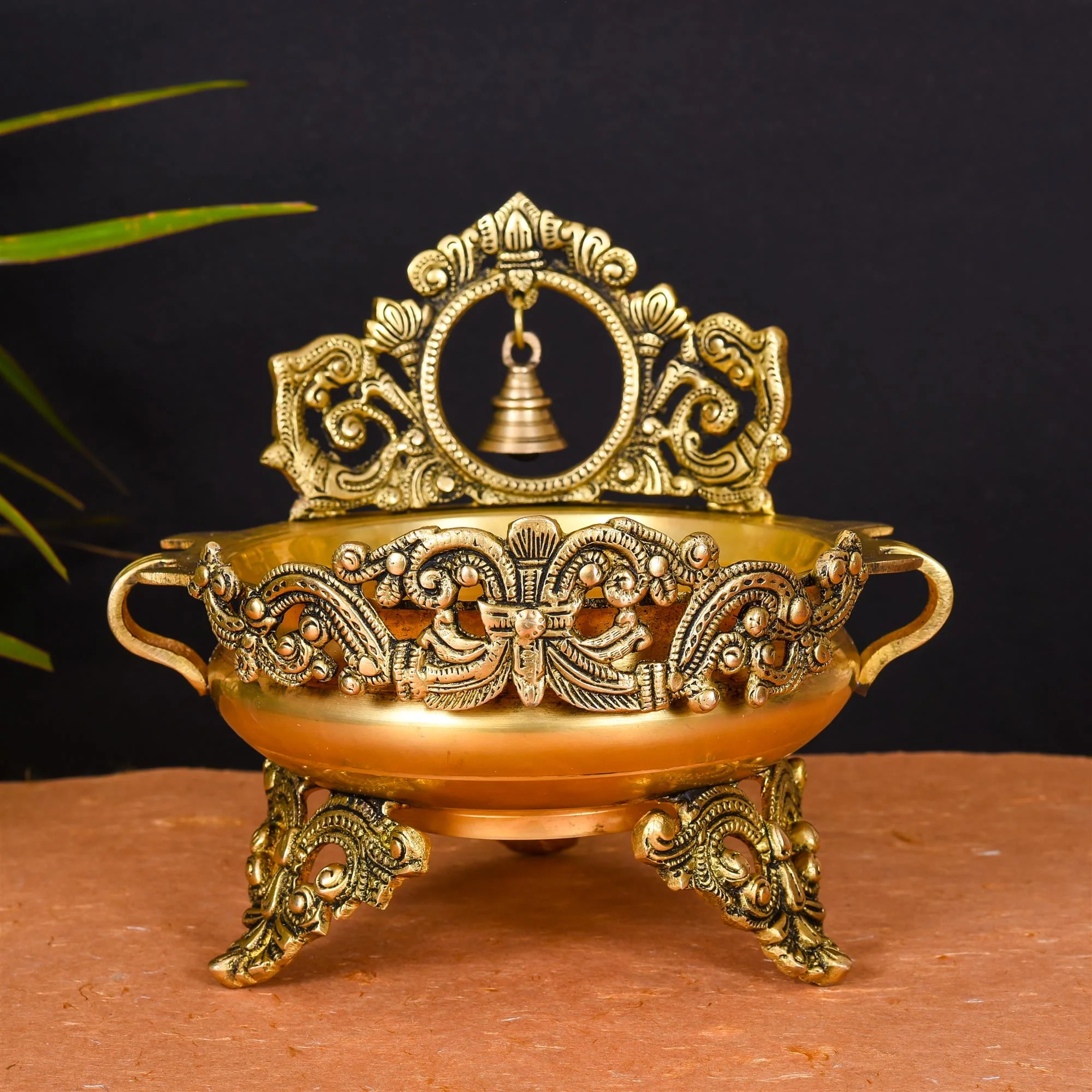 Brass Urli With Bell (8.5 Inch) - Image 2