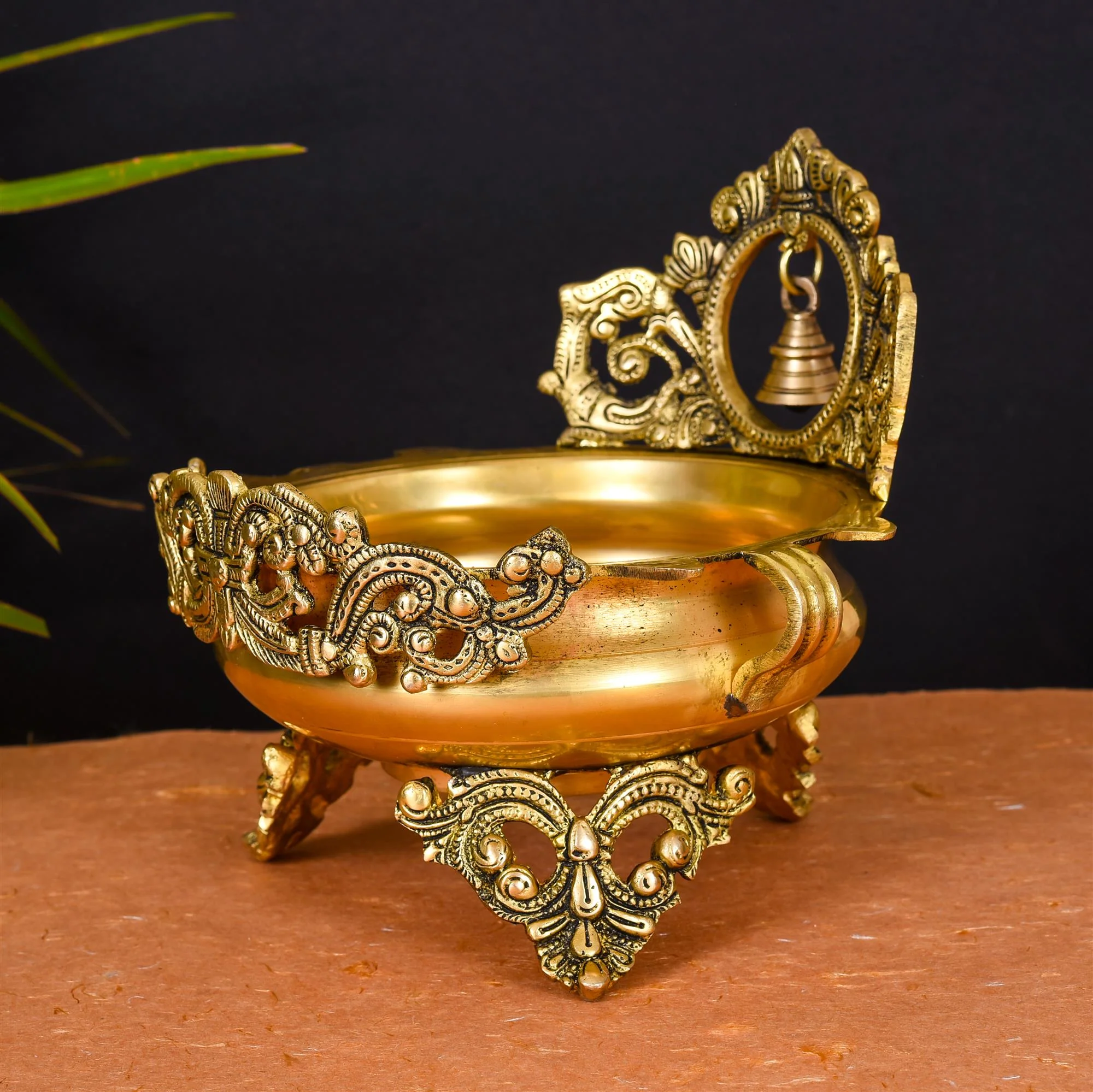 Brass Urli With Bell (8.5 Inch) - Image 3
