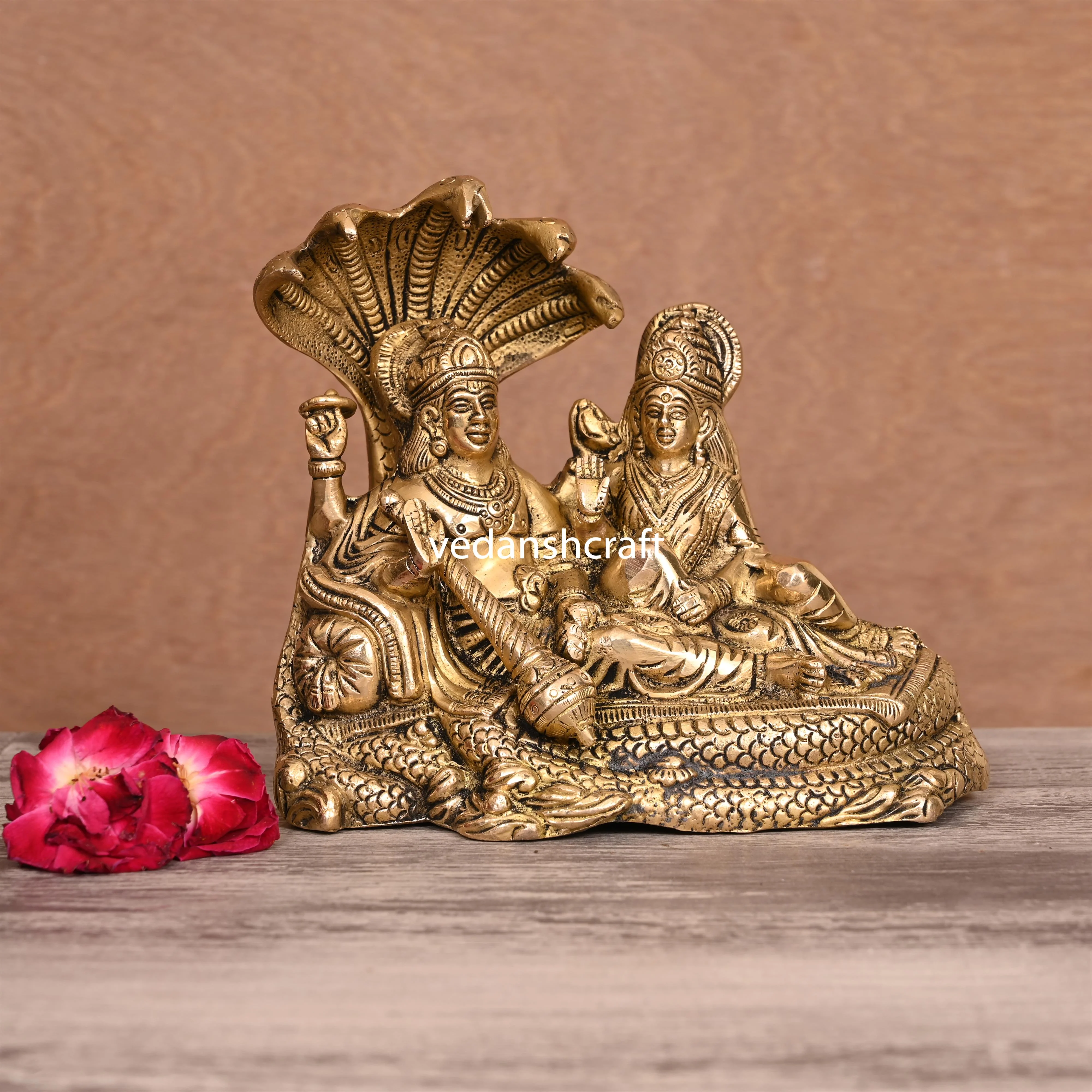 Brass Vishnu Lakshmi On Sheshnag Idol (6.5 Inch) - Image 2