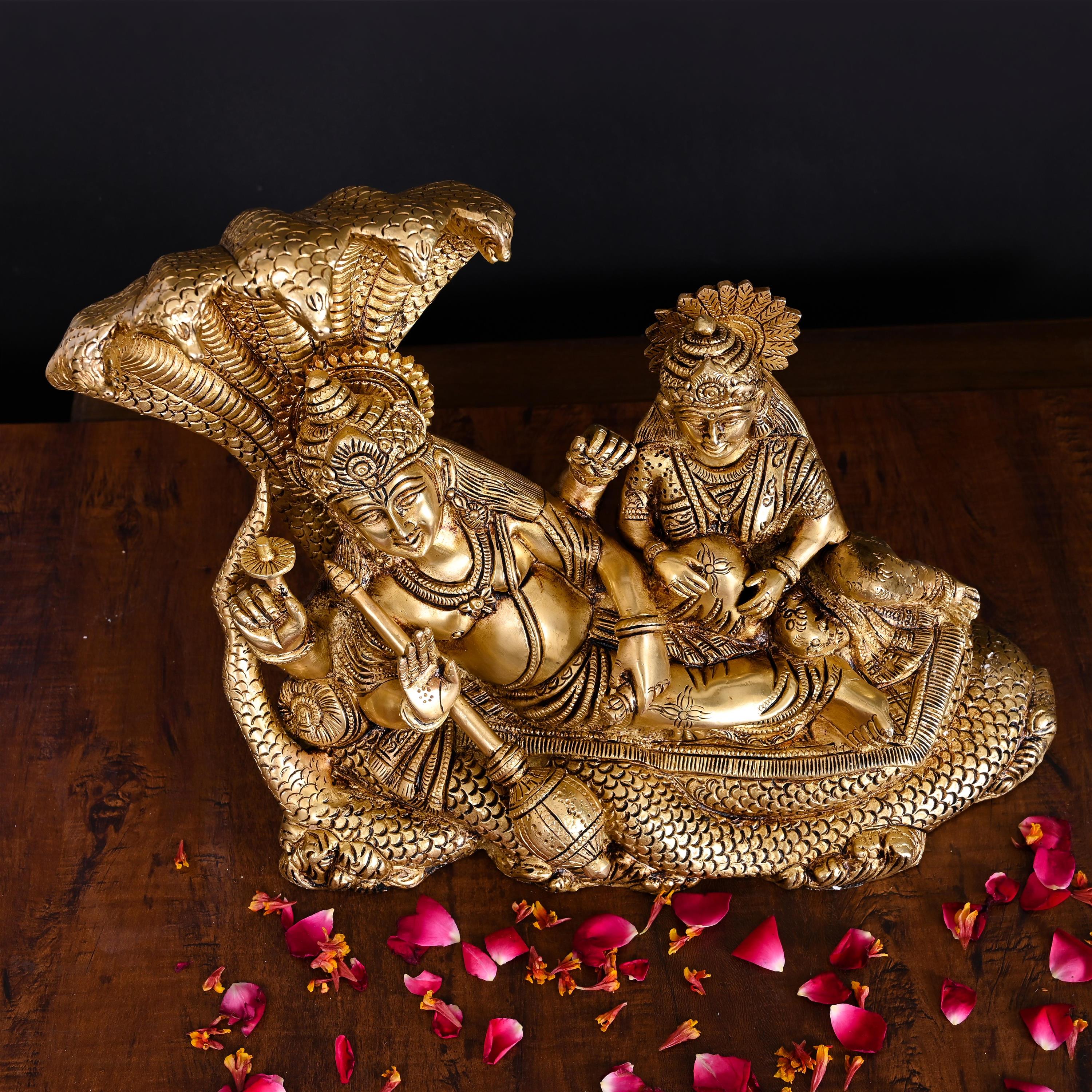 Brass Vishnu Lakshmi On Sheshnag Idol (9.5 Inch) - Image 2