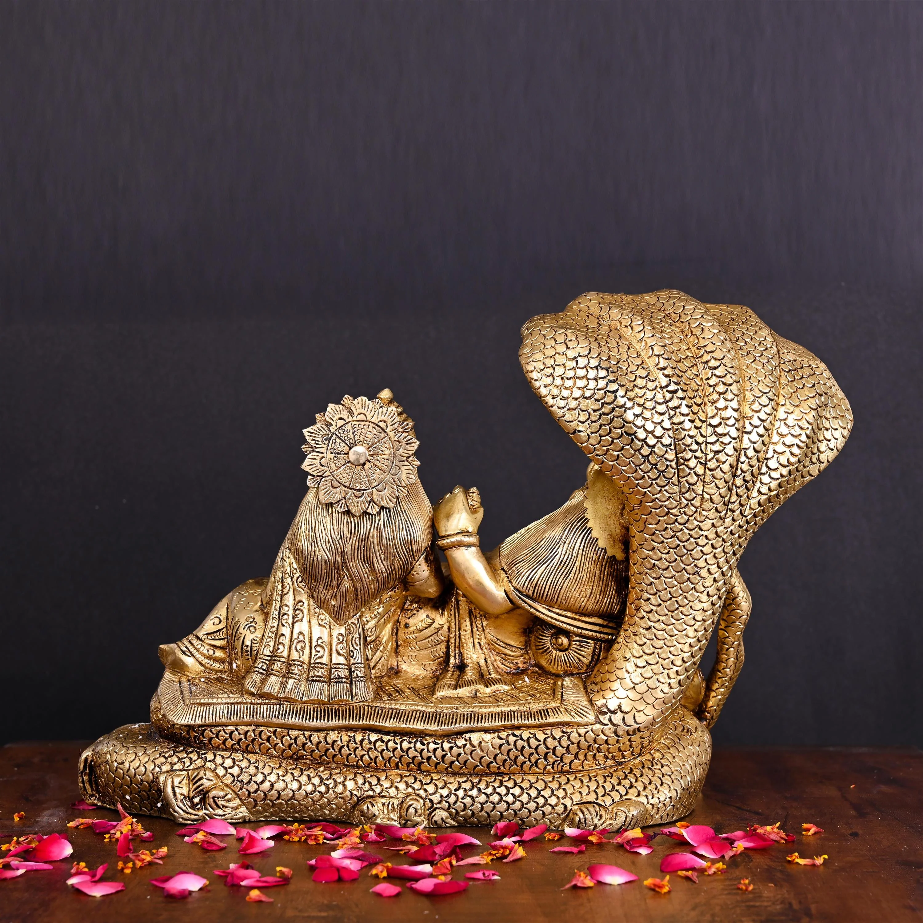Brass Vishnu Lakshmi On Sheshnag Idol (9.5 Inch) - Image 3