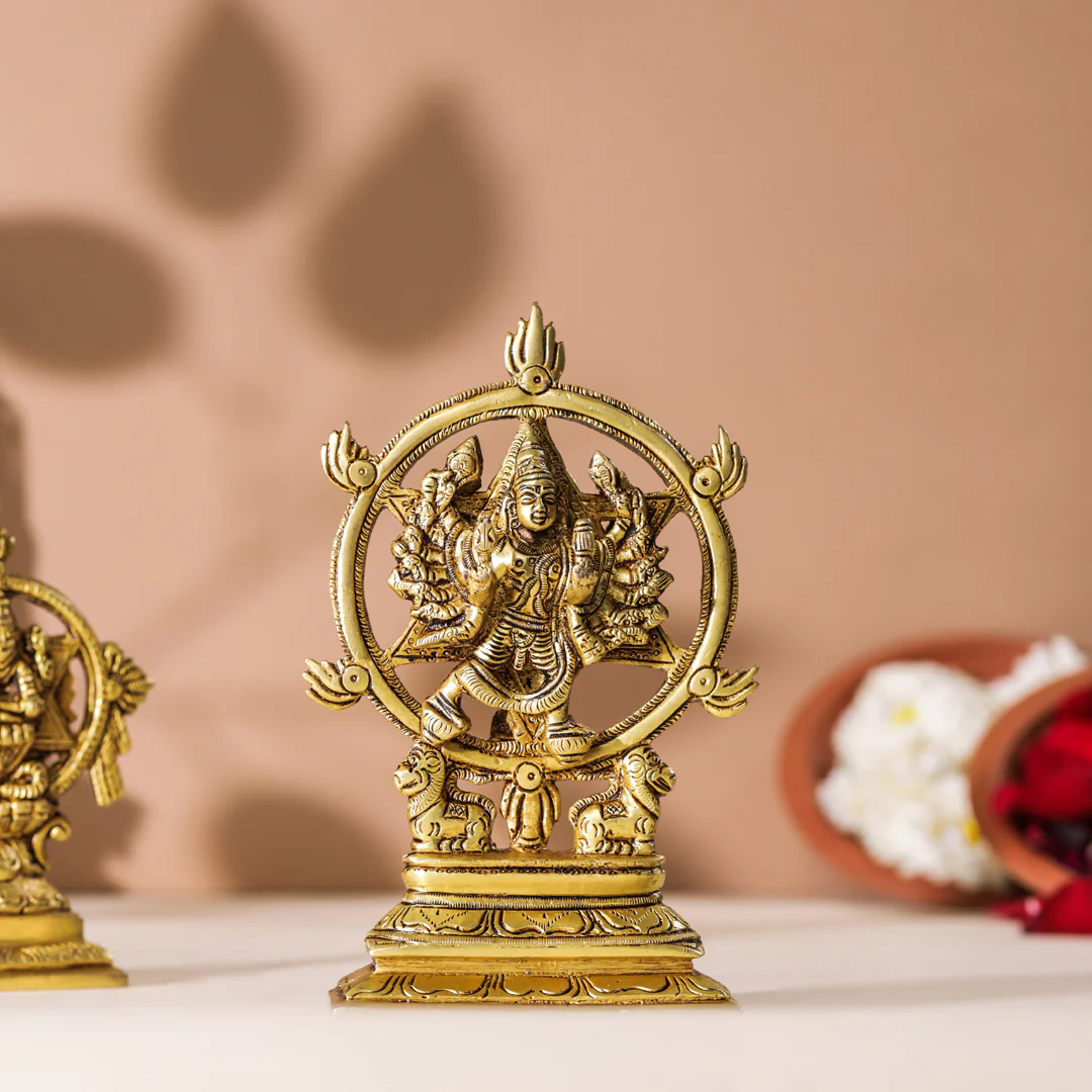 Brass Vishnu Narasimha Chakratalwar Statue - Image 12