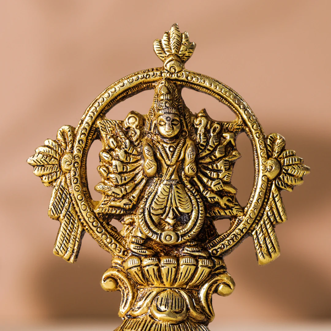 Brass Vishnu Narasimha Chakratalwar Statue - Image 2