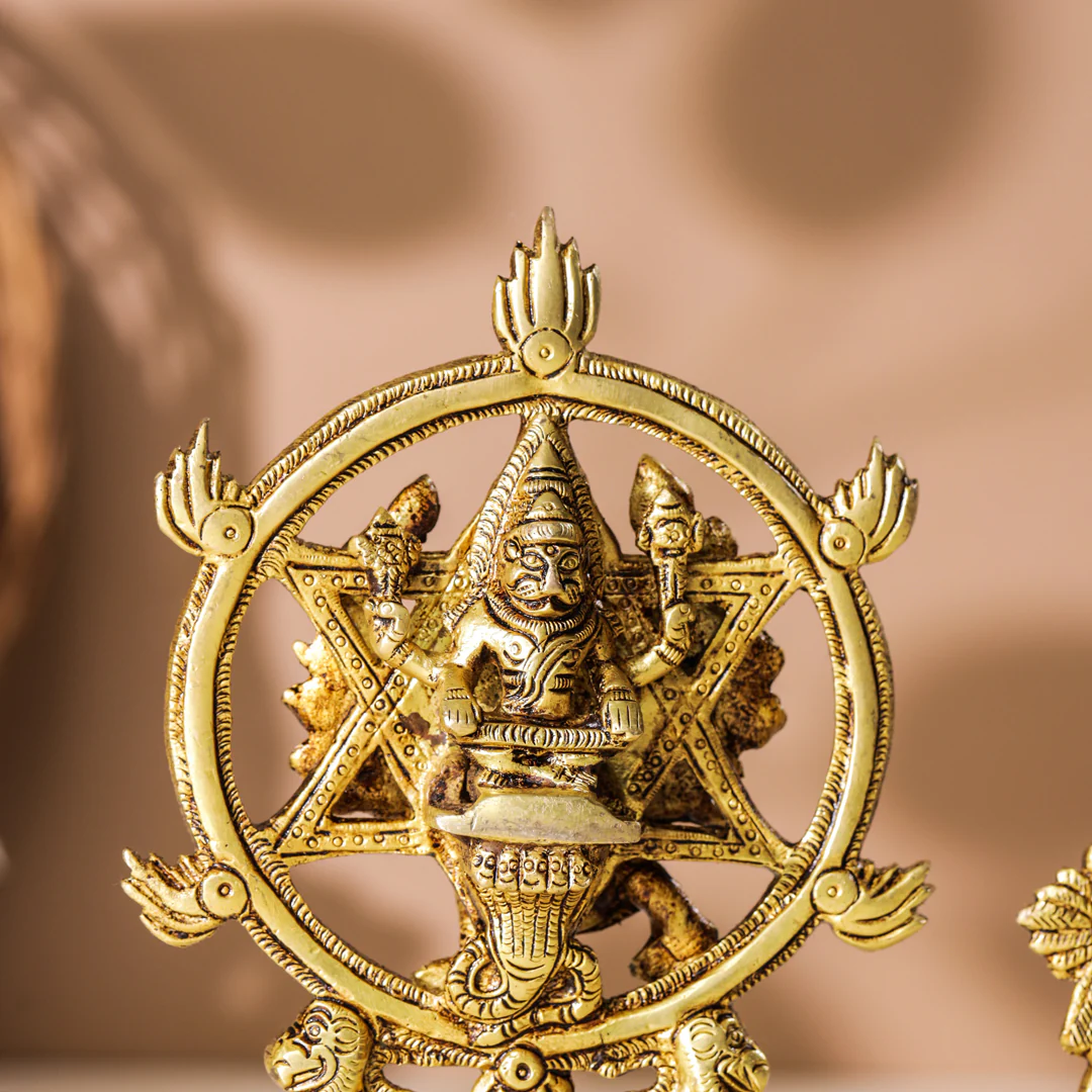 Brass Vishnu Narasimha Chakratalwar Statue - Image 3