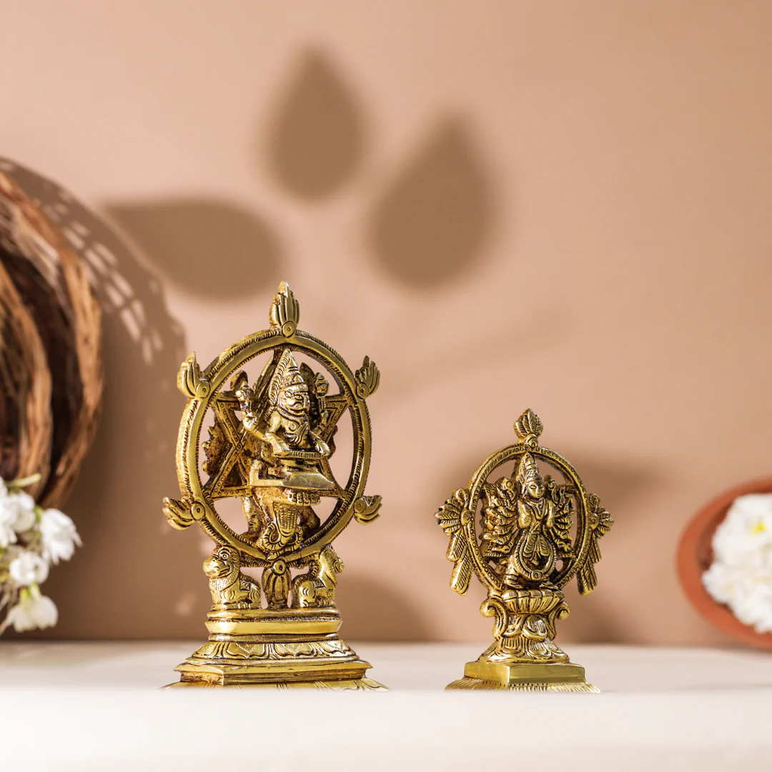 Brass Vishnu Narasimha Chakratalwar Statue - Image 4