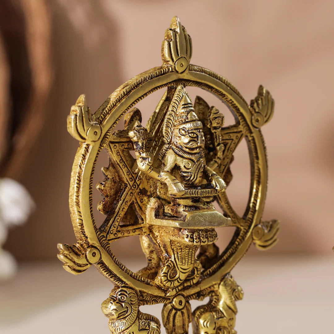 Brass Vishnu Narasimha Chakratalwar Statue - Image 6