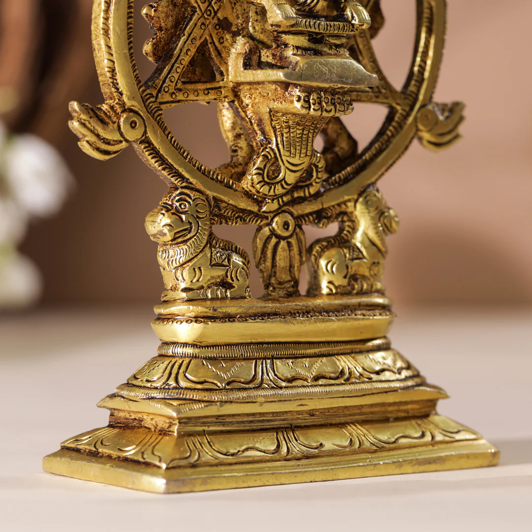 Brass Vishnu Narasimha Chakratalwar Statue - Image 7