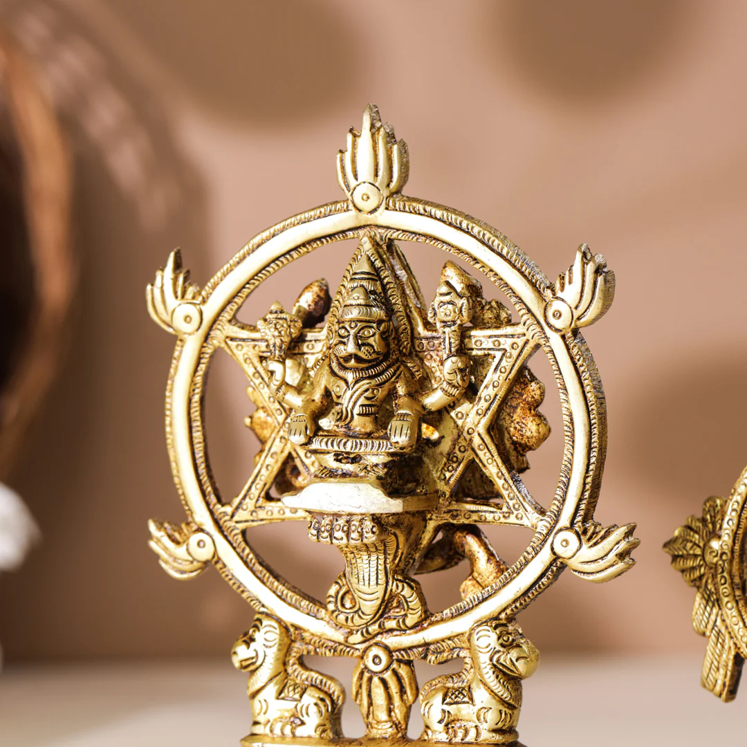 Brass Vishnu Narasimha Chakratalwar Statue - Image 8