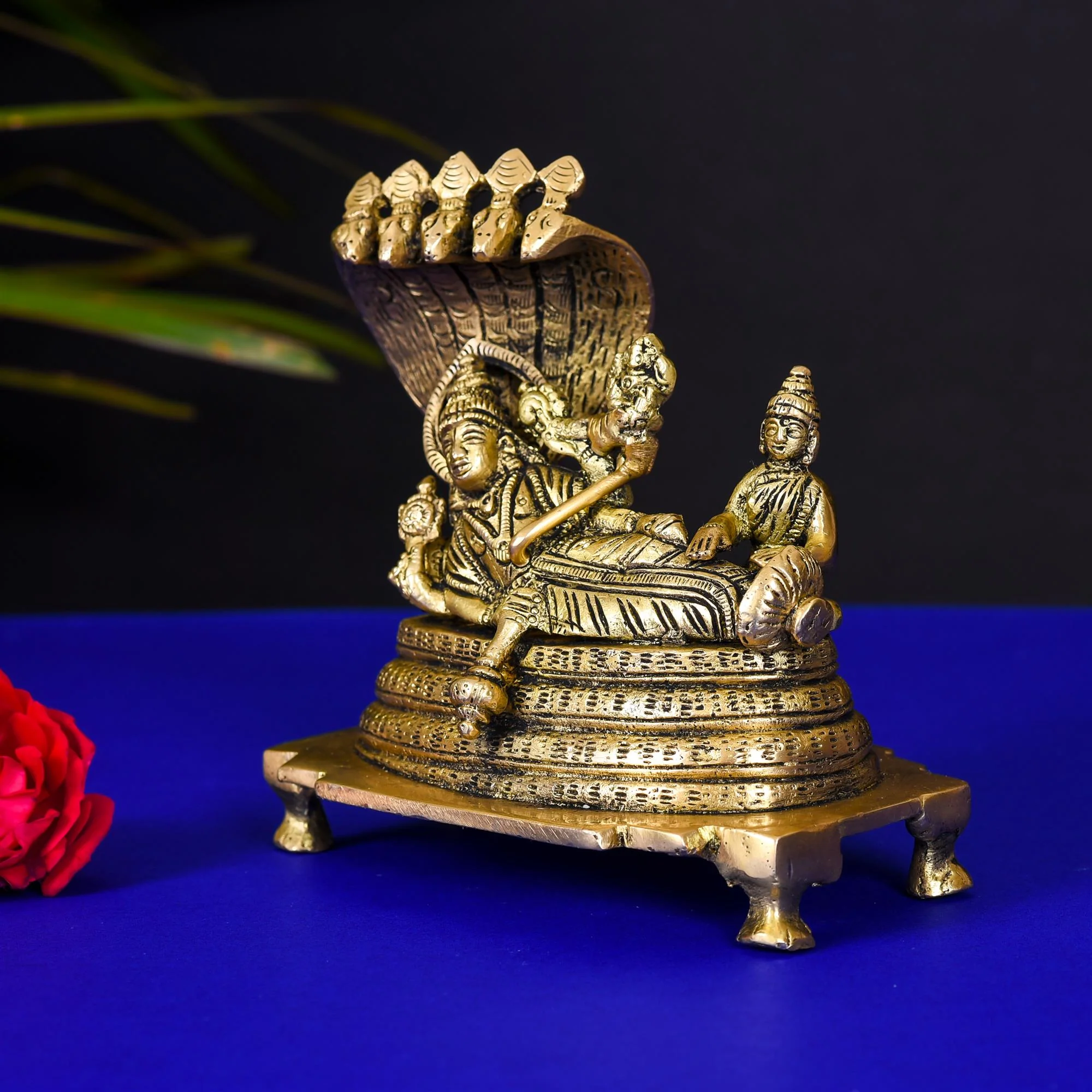 Brass Vishnu With Lakshmi On Sheshnaag Statue (4.8 Inch) - Image 2